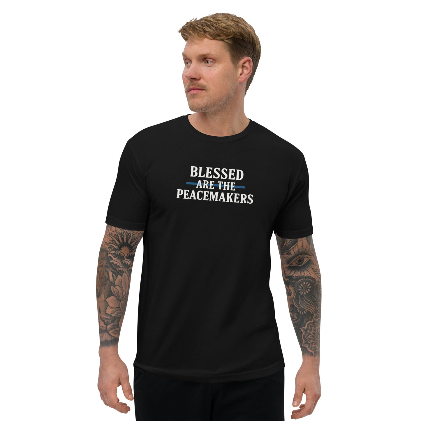 Blessed Are The Peacemakers Blue Line Fitted T-Shirt – Christian Faith Apparel | Revival Unleashed-Revival Unleashed