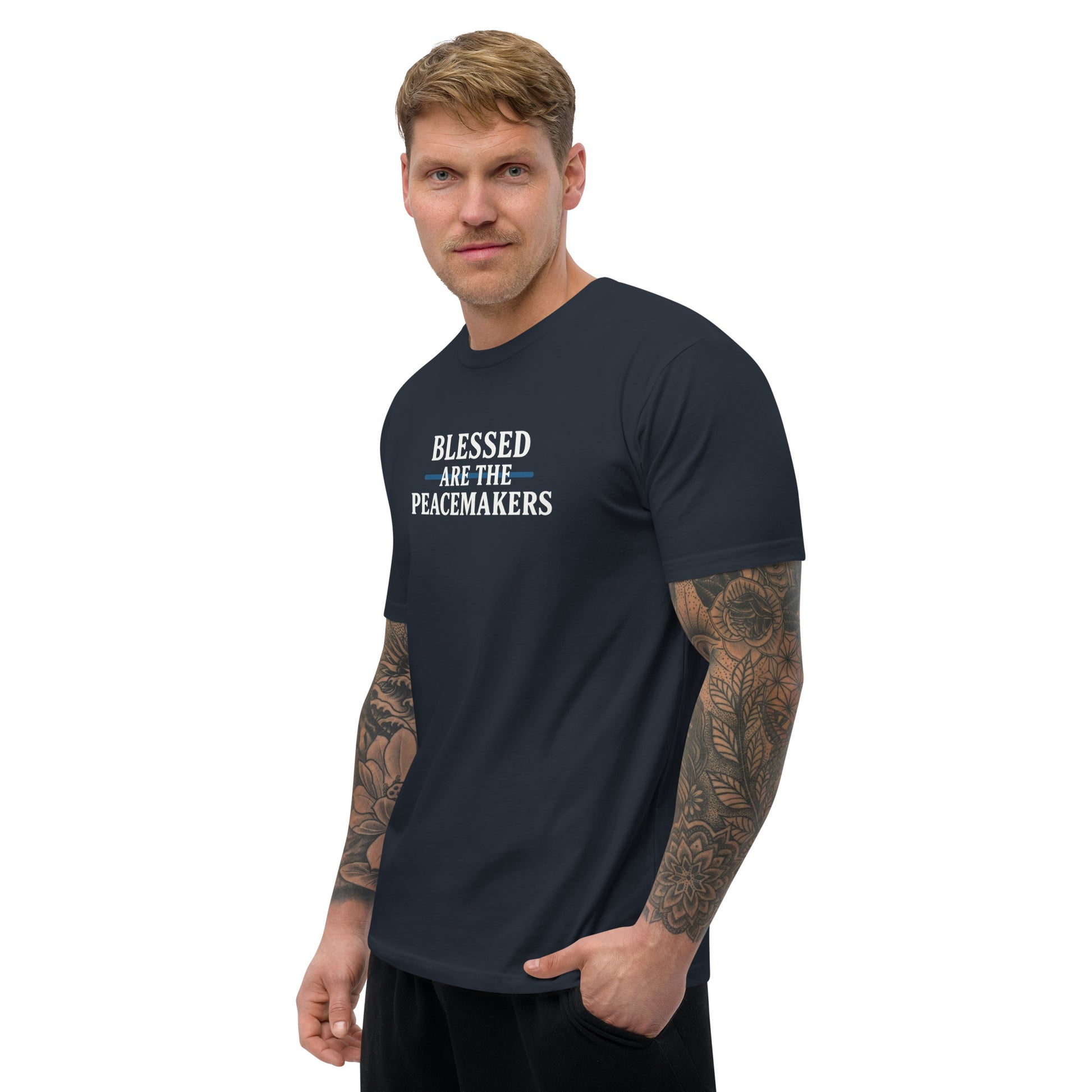 Blessed Are The Peacemakers Blue Line Fitted T-Shirt – Christian Faith Apparel | Revival Unleashed-Revival Unleashed