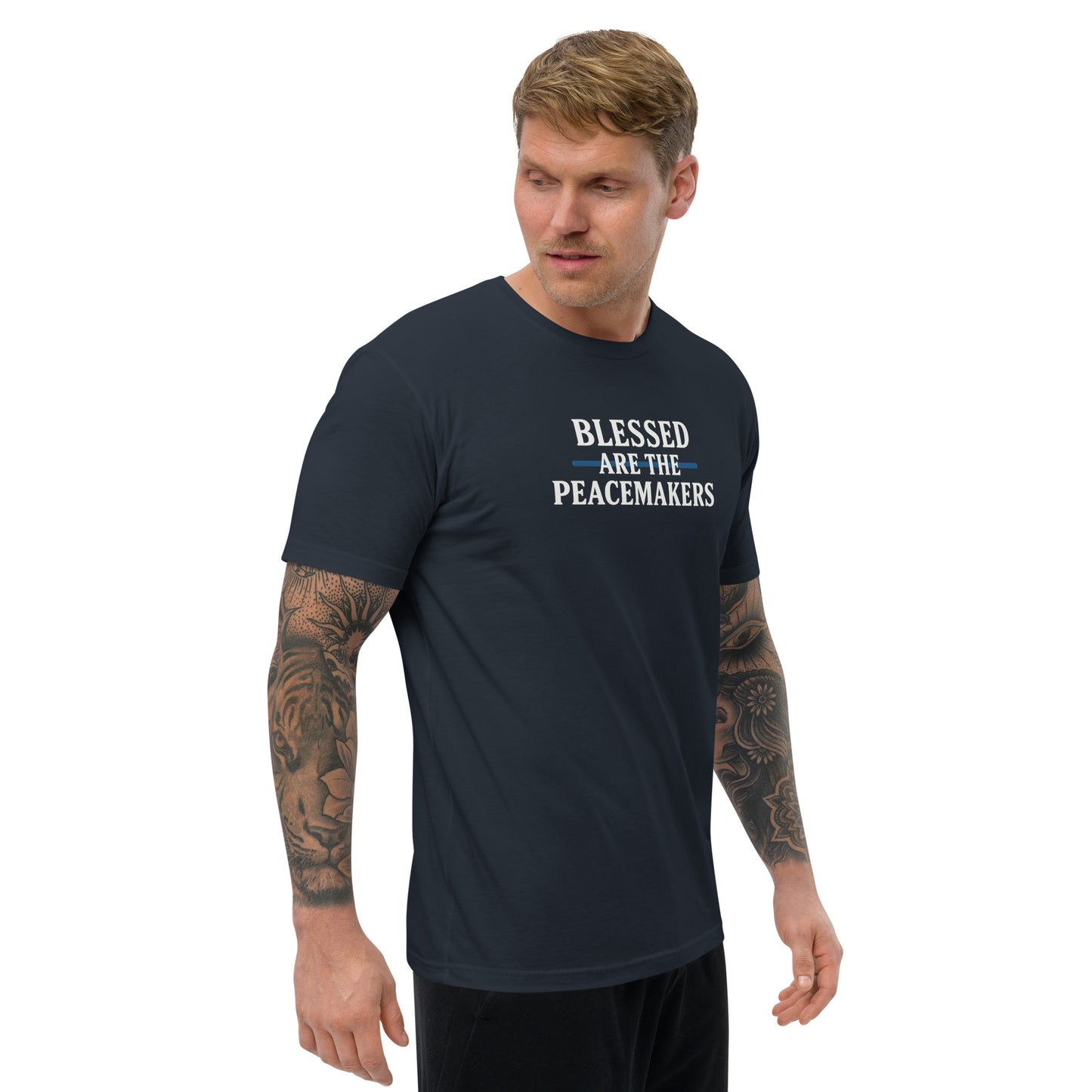 Blessed Are The Peacemakers Blue Line Fitted T-Shirt – Christian Faith Apparel | Revival Unleashed-Revival Unleashed