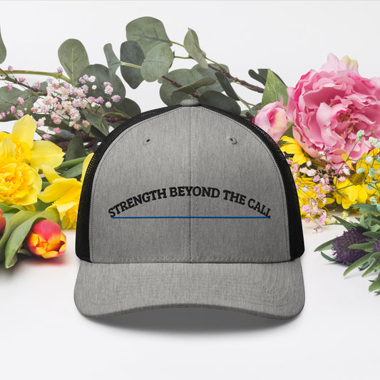 Strength Beyond The Call Blue Line Curved Logo Embroidered Snapback Hat – PTSD Awareness | Revival Unleashed-Revival Unleashed