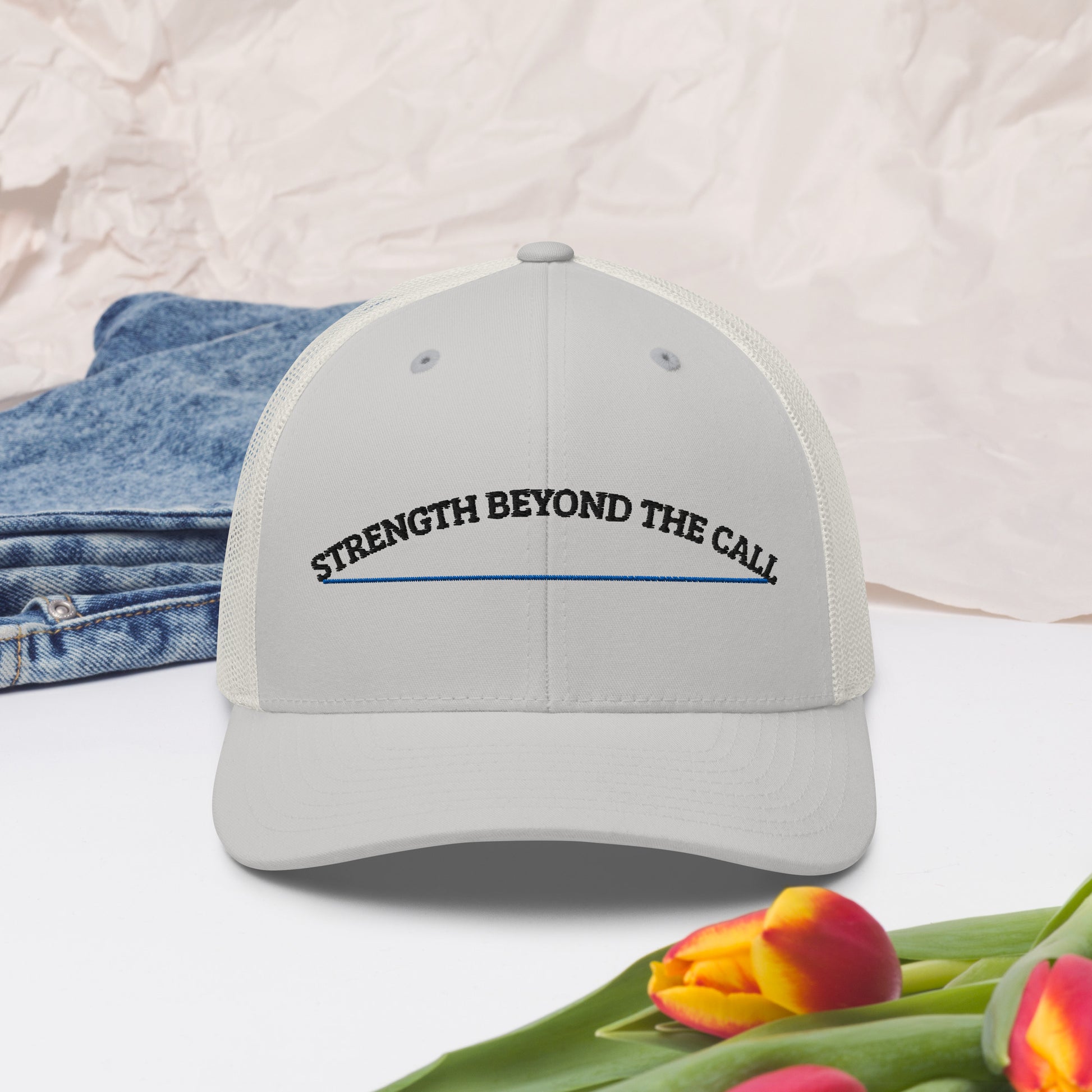 Strength Beyond The Call Blue Line Curved Logo Embroidered Snapback Hat – PTSD Awareness | Revival Unleashed-Revival Unleashed