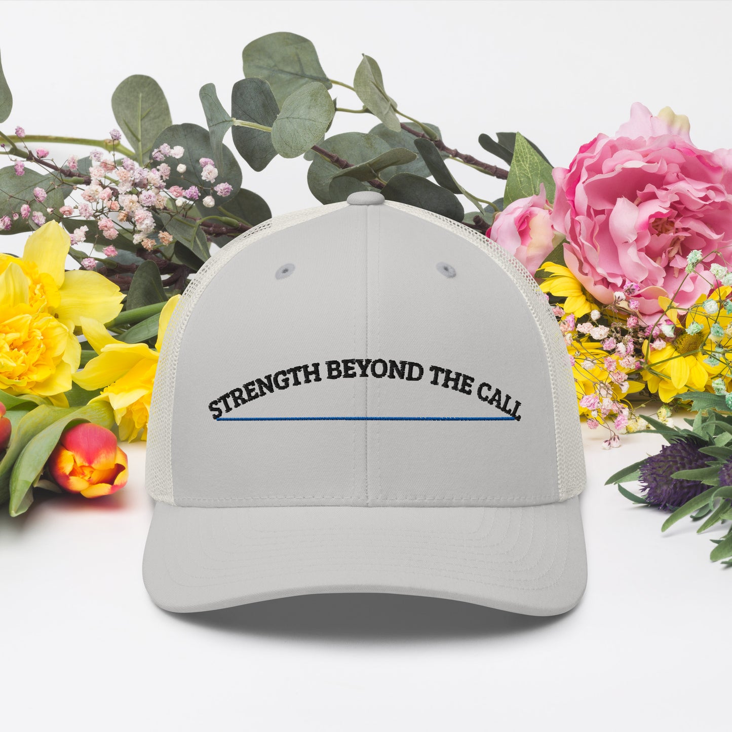 Strength Beyond The Call Blue Line Curved Logo Embroidered Snapback Hat – PTSD Awareness | Revival Unleashed-Revival Unleashed