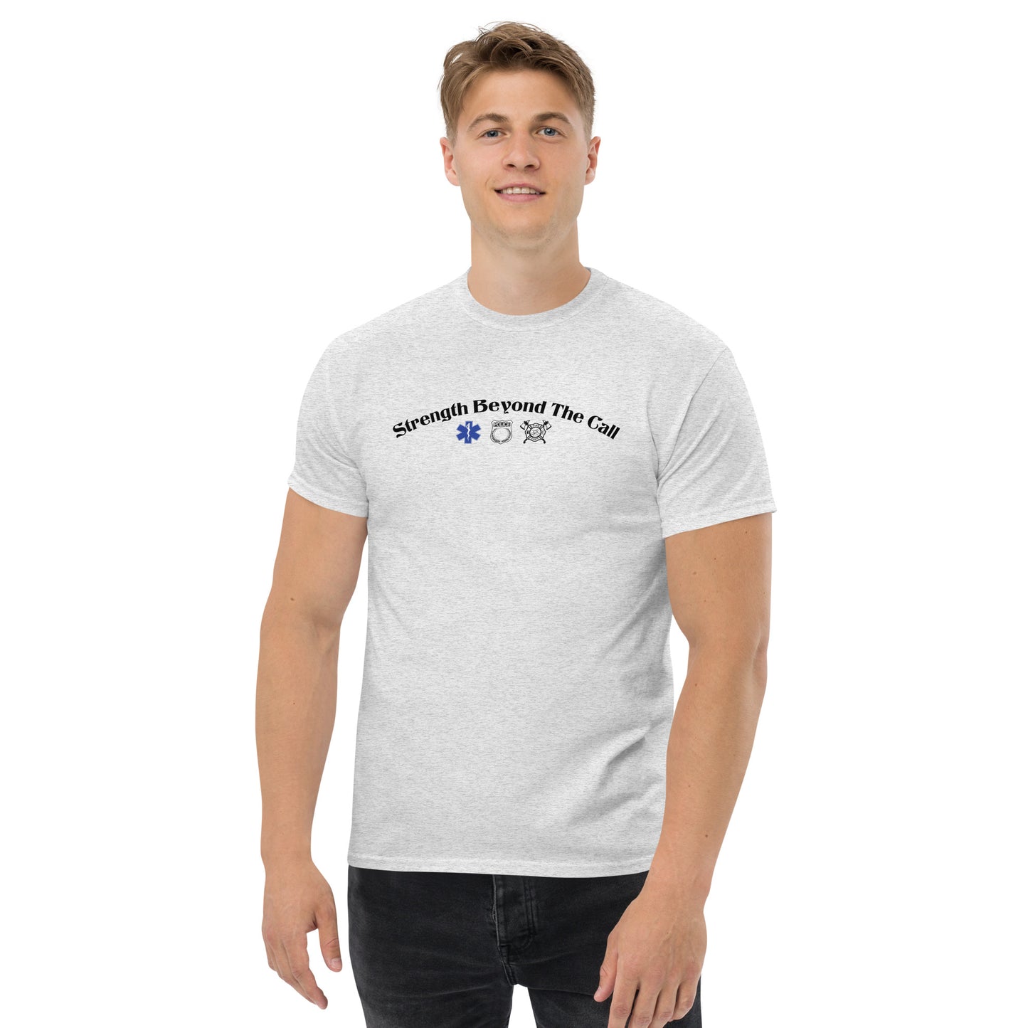 Strength Beyond The Call Curved Logo Classic T-Shirt – First Responder PTSD Awareness | Revival Unleashed-Revival Unleashed