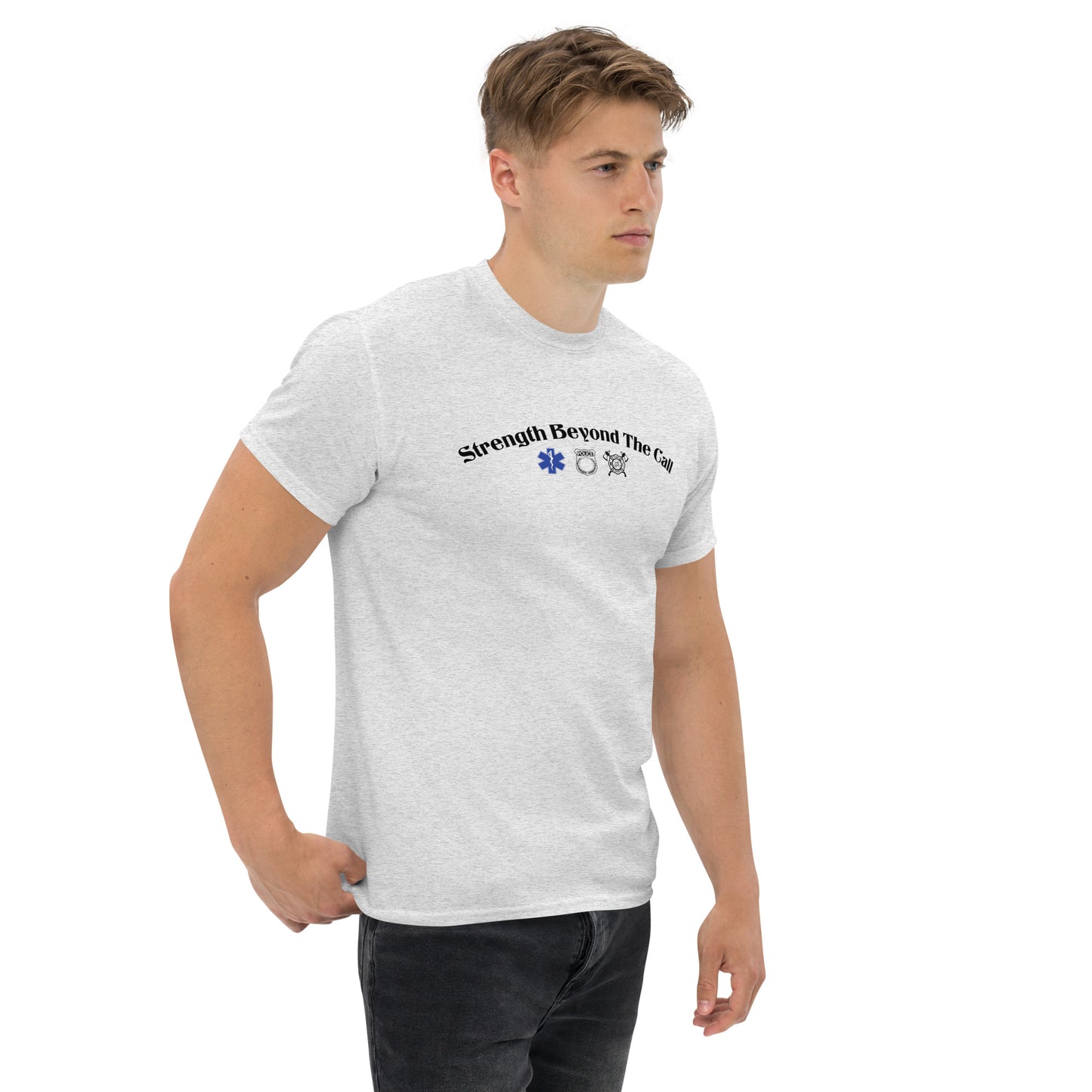 Strength Beyond The Call Curved Logo Classic T-Shirt – First Responder PTSD Awareness | Revival Unleashed-Revival Unleashed