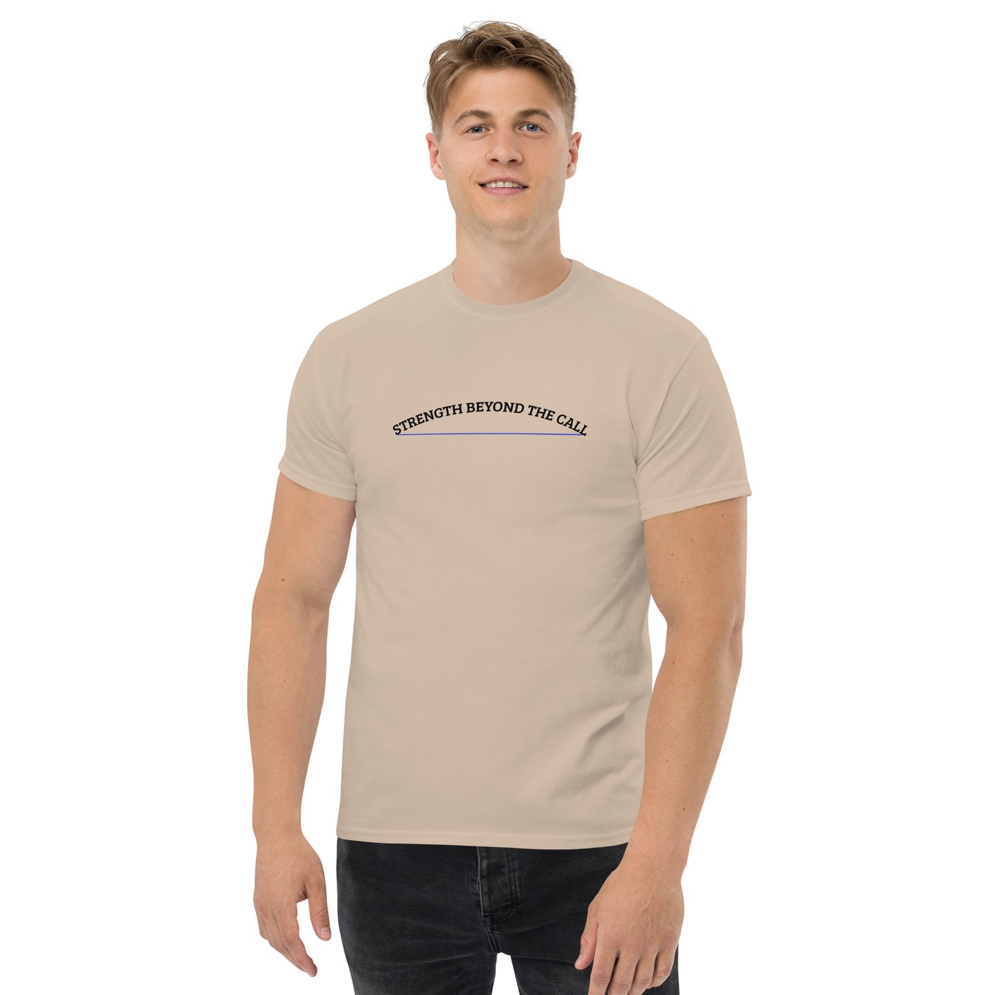 Strength Beyond The Call Blue Line Classic T-Shirt – First Responder PTSD Awareness | Revival Unleashed-Revival Unleashed