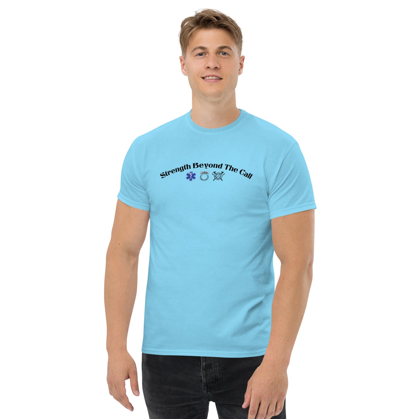 Strength Beyond The Call Curved Logo Classic T-Shirt – First Responder PTSD Awareness | Revival Unleashed-Revival Unleashed