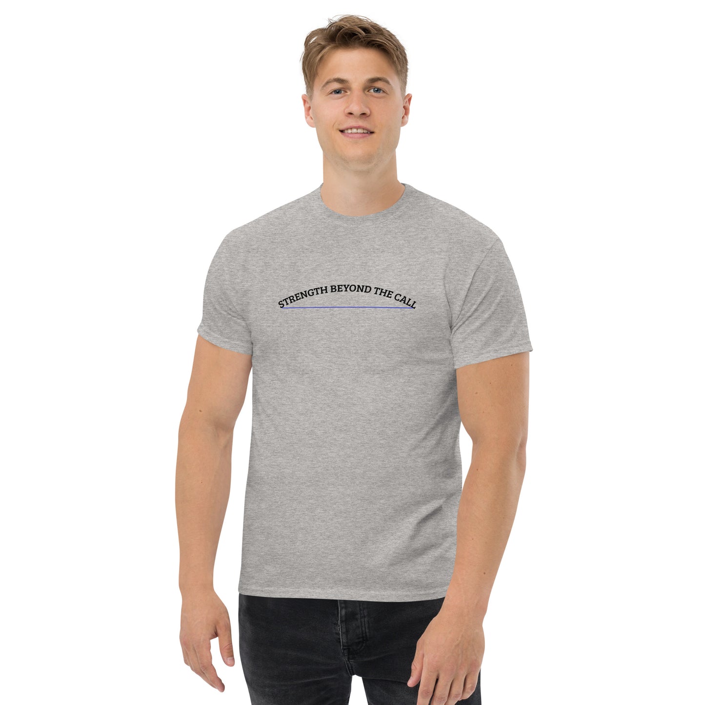 Strength Beyond The Call Blue Line Classic T-Shirt – First Responder PTSD Awareness | Revival Unleashed-Revival Unleashed