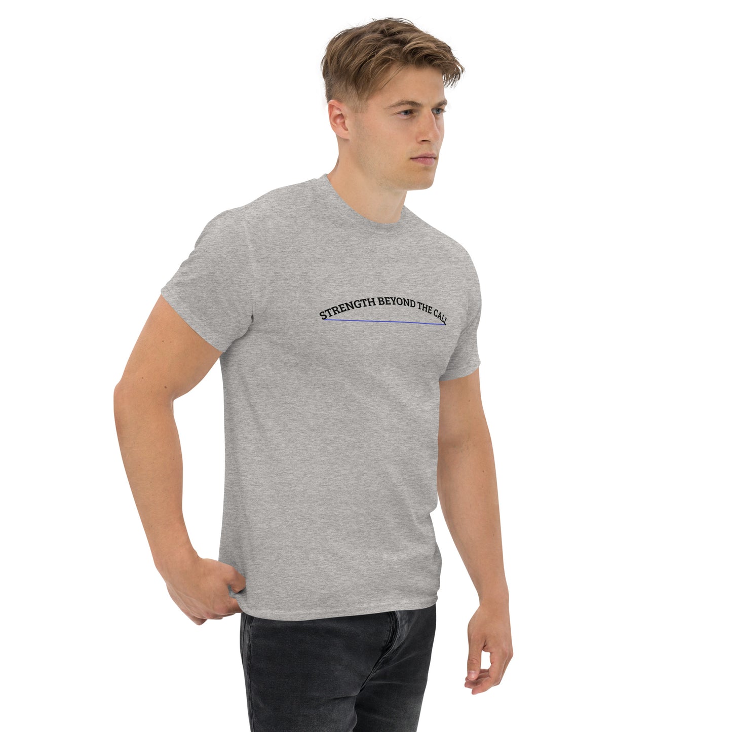 Strength Beyond The Call Blue Line Classic T-Shirt – First Responder PTSD Awareness | Revival Unleashed-Revival Unleashed