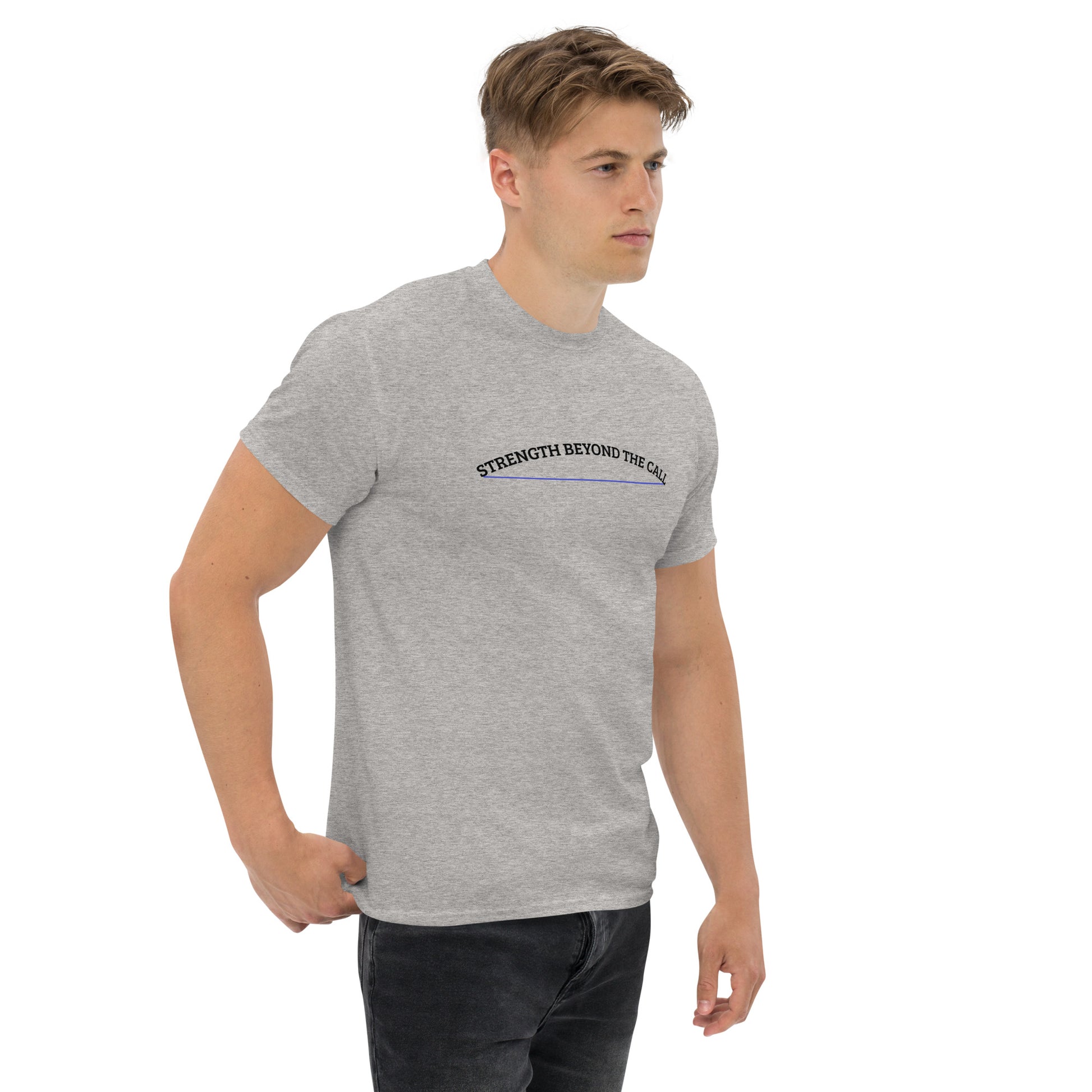 Strength Beyond The Call Blue Line Classic T-Shirt – First Responder PTSD Awareness | Revival Unleashed-Revival Unleashed