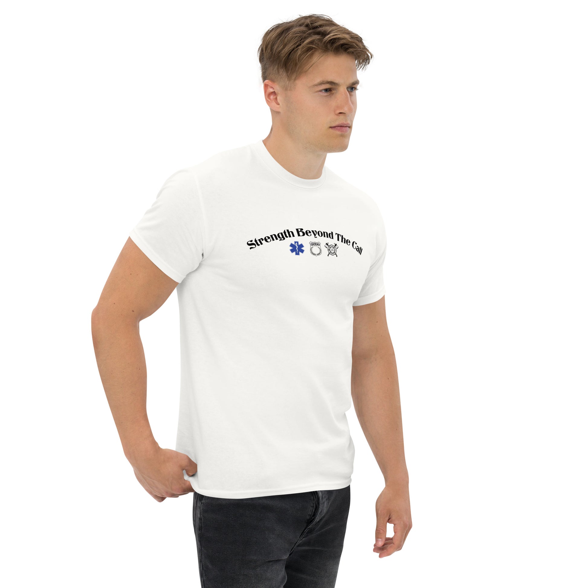 Strength Beyond The Call Curved Logo Classic T-Shirt – First Responder PTSD Awareness | Revival Unleashed-Revival Unleashed