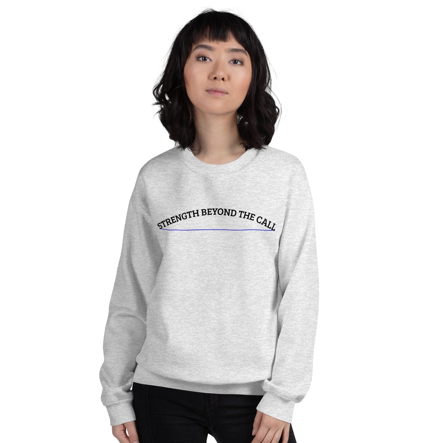 Strength Beyond The Call Blue Line Curved Logo Sweatshirt – Law Enforcement PTSD Awareness | Revival Unleashed-Revival Unleashed