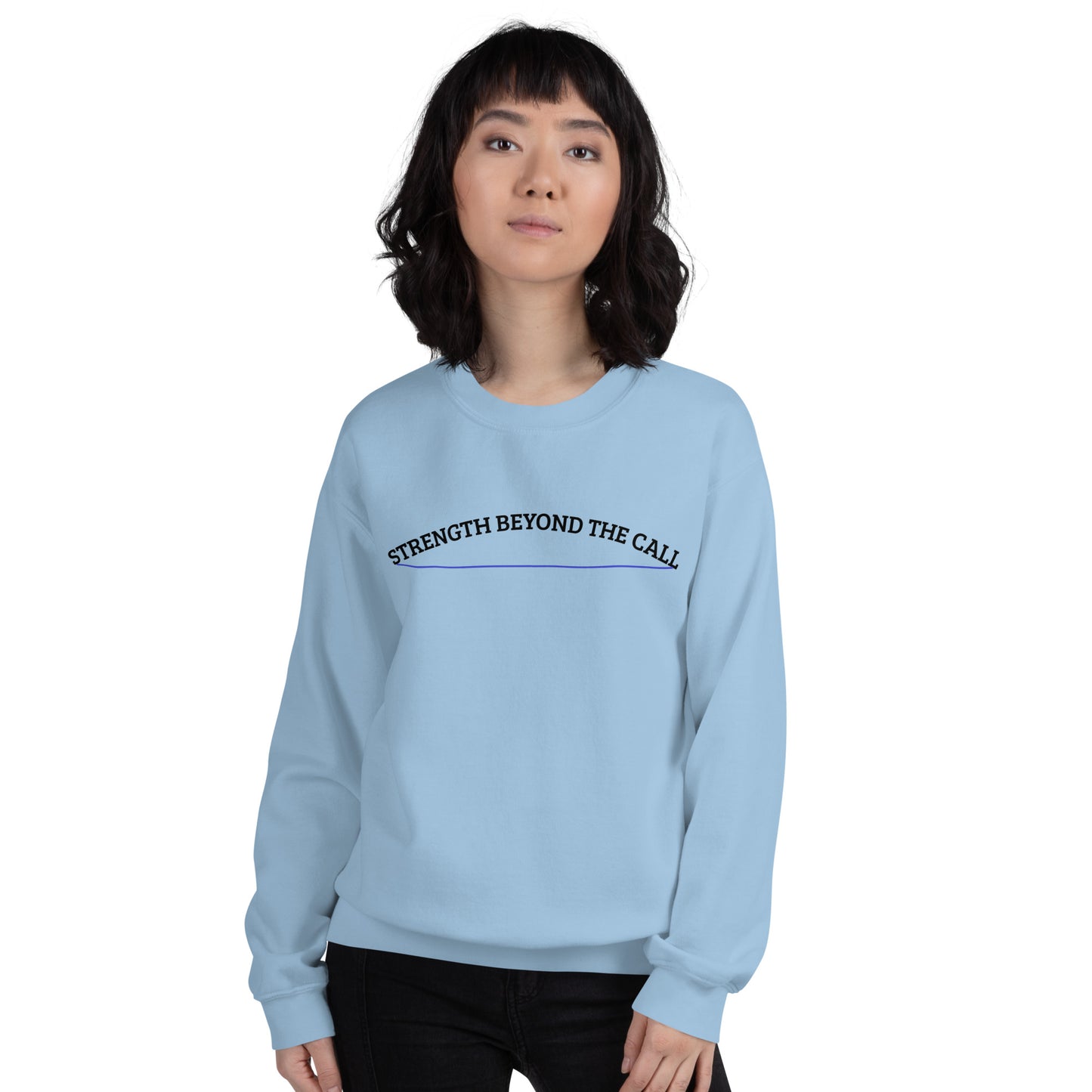 Strength Beyond The Call Blue Line Curved Logo Sweatshirt – Law Enforcement PTSD Awareness | Revival Unleashed-Revival Unleashed