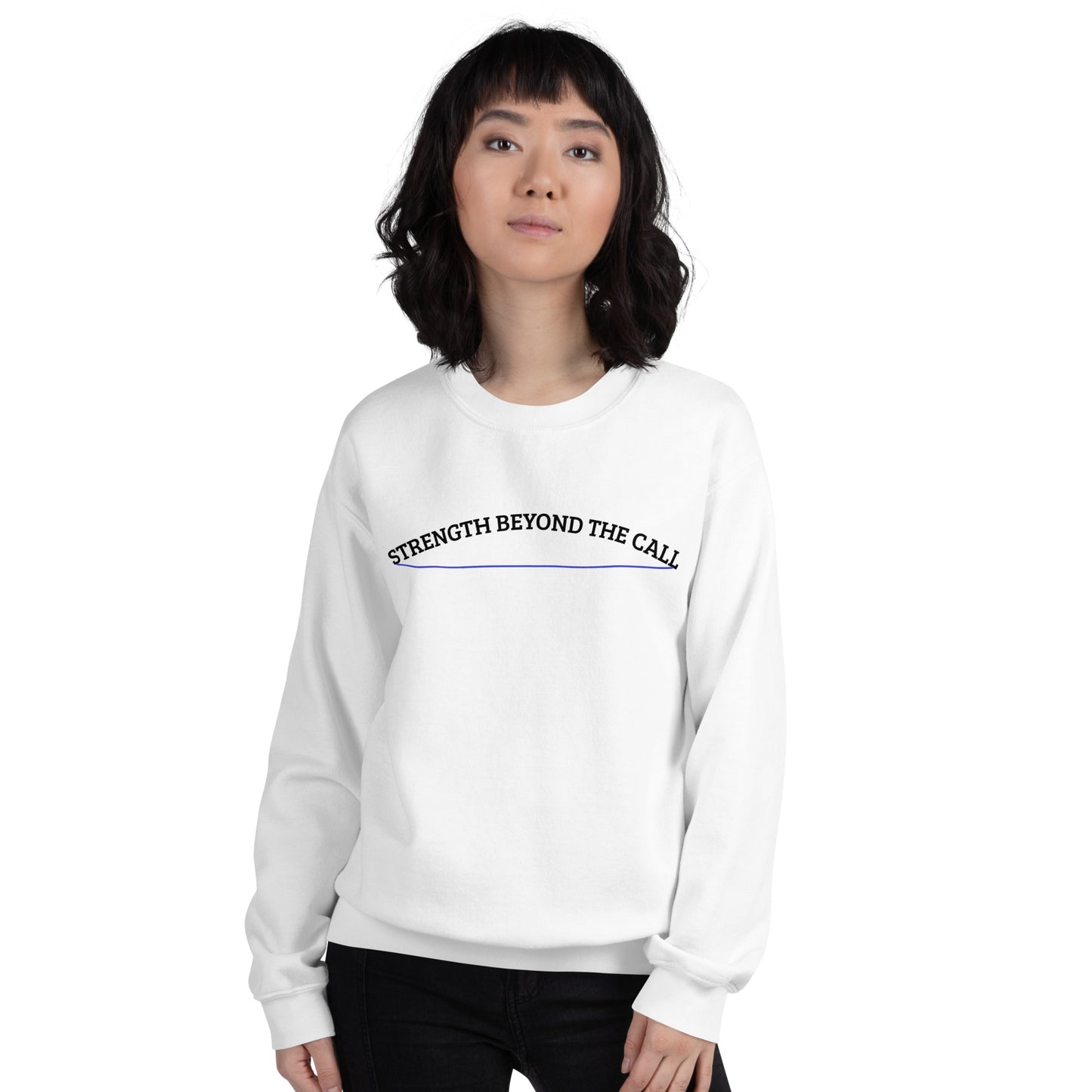 Strength Beyond The Call Blue Line Curved Logo Sweatshirt – Law Enforcement PTSD Awareness | Revival Unleashed-Revival Unleashed
