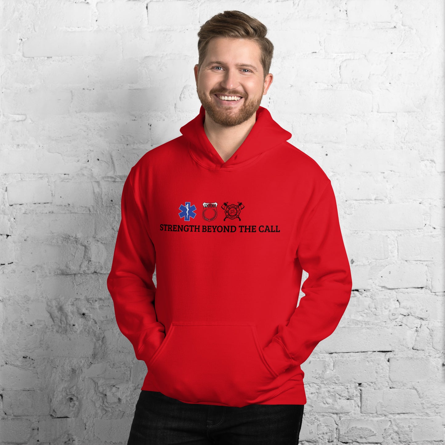 Strength Beyond The Call Straight Logo Hoodie – First Responder Apparel | Revival Unleashed-Revival Unleashed