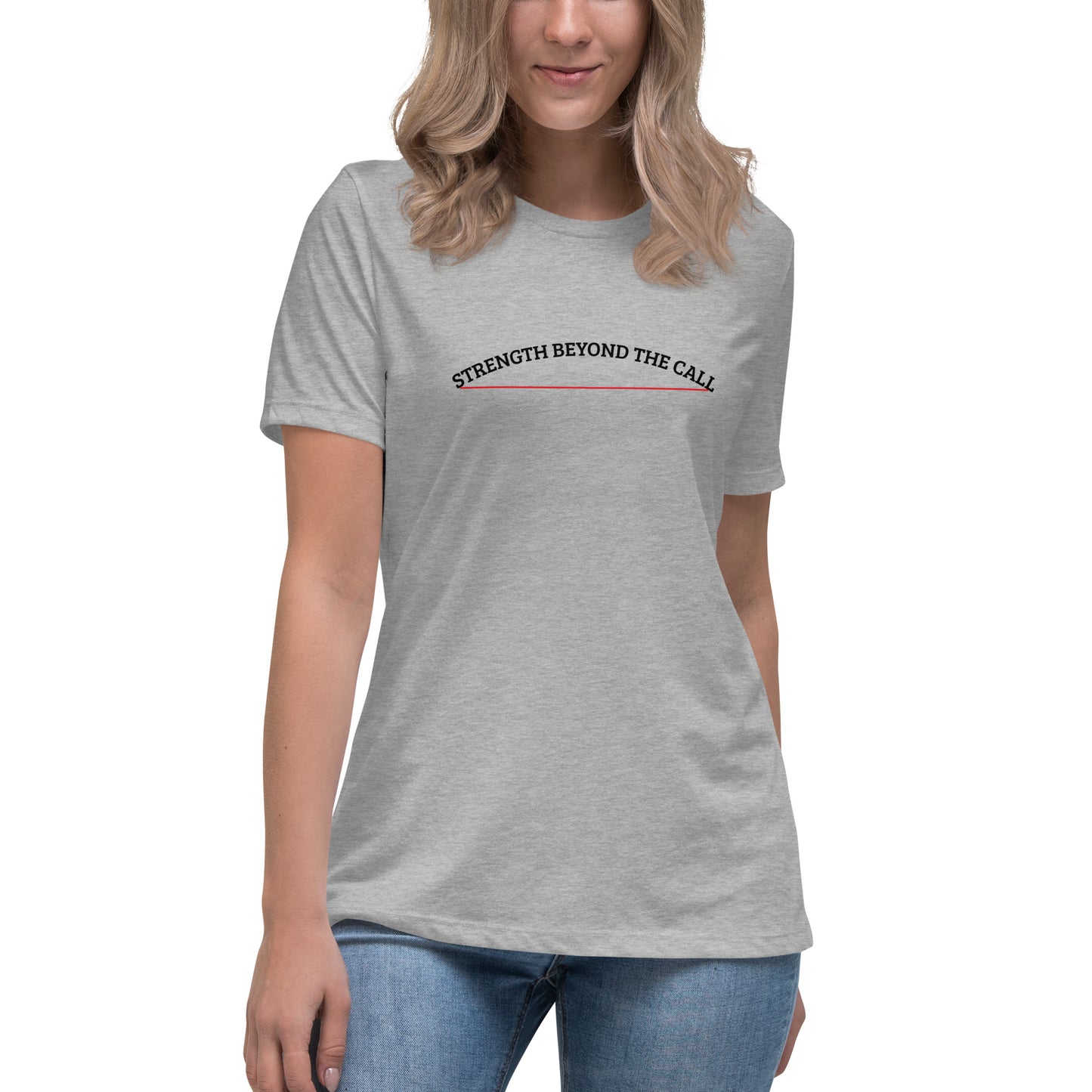 Strength Beyond The Call Red Line Women’s T-Shirt – First Responder PTSD Awareness | Revival Unleashed-Revival Unleashed