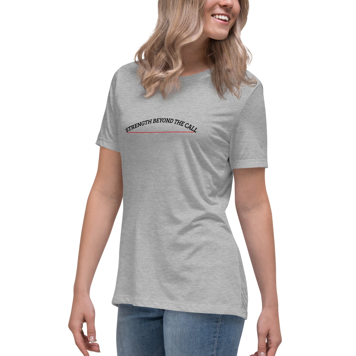 Strength Beyond The Call Red Line Women’s T-Shirt – First Responder PTSD Awareness | Revival Unleashed-Revival Unleashed