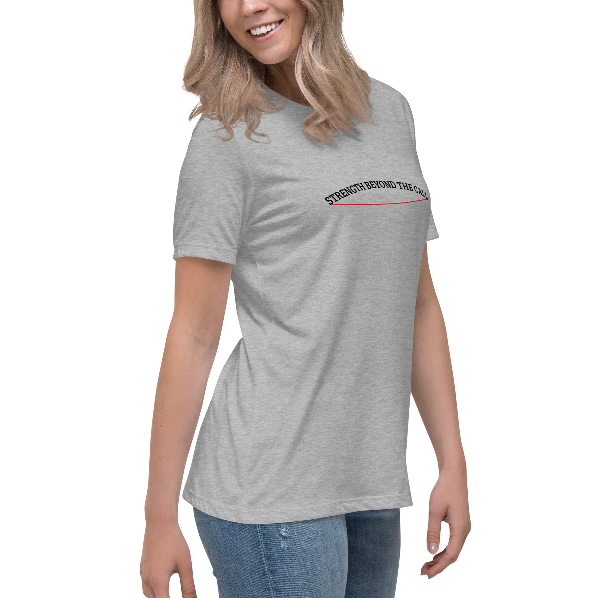 Strength Beyond The Call Red Line Women’s T-Shirt – First Responder PTSD Awareness | Revival Unleashed-Revival Unleashed