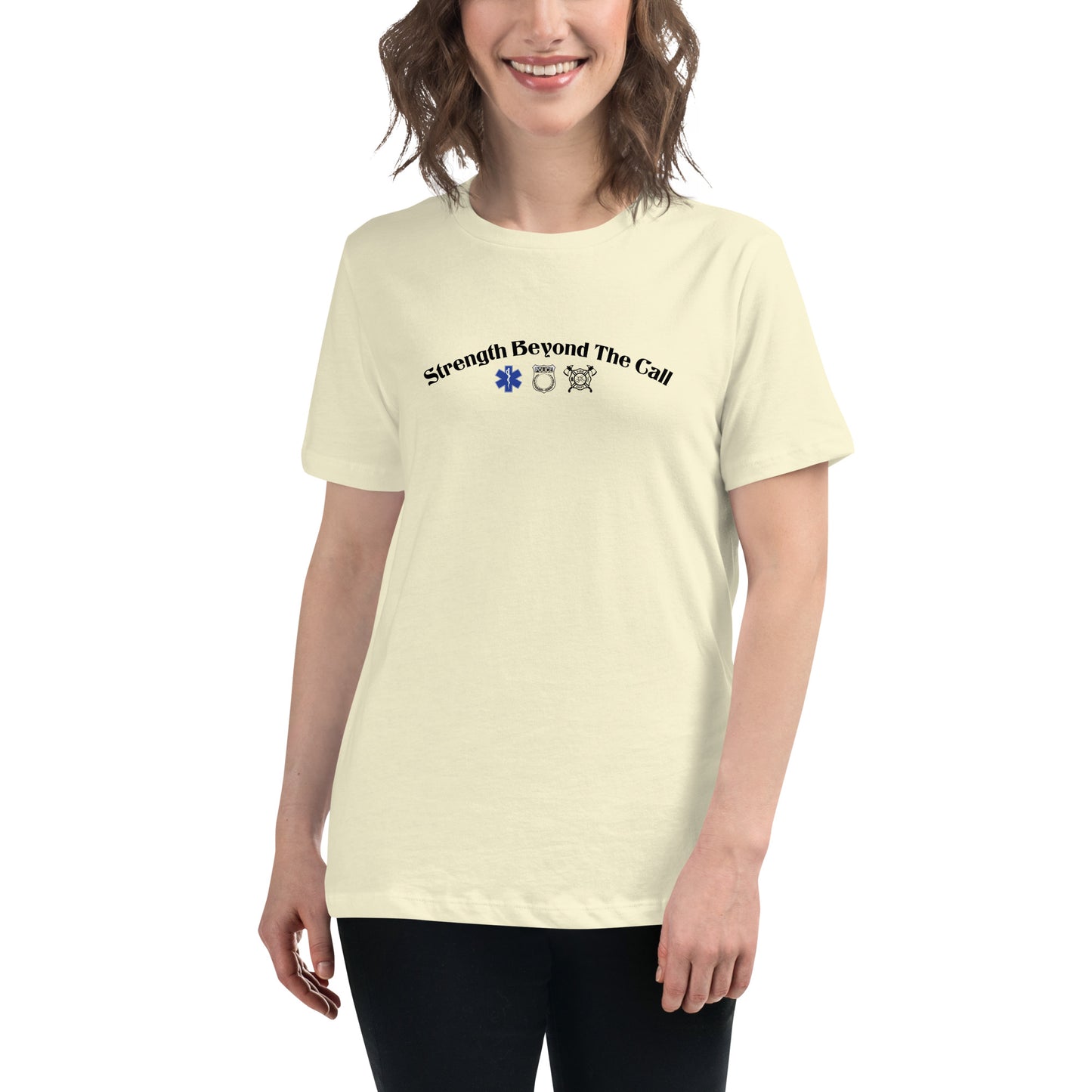 Strength Beyond The Call Curved Logo Women’s T-Shirt – First Responder PTSD Awareness | Revival Unleashed-Revival Unleashed