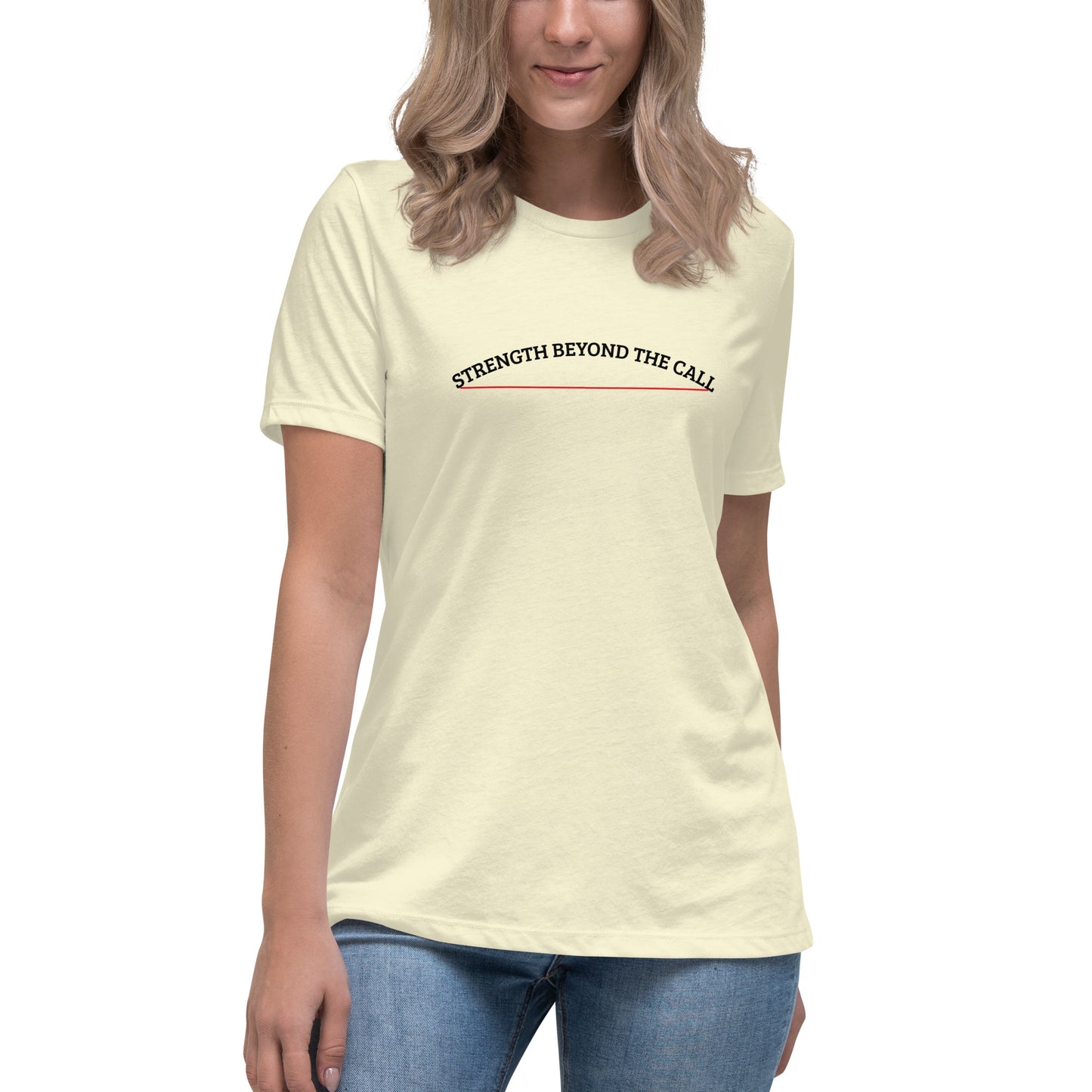 Strength Beyond The Call Red Line Women’s T-Shirt – First Responder PTSD Awareness | Revival Unleashed-Revival Unleashed