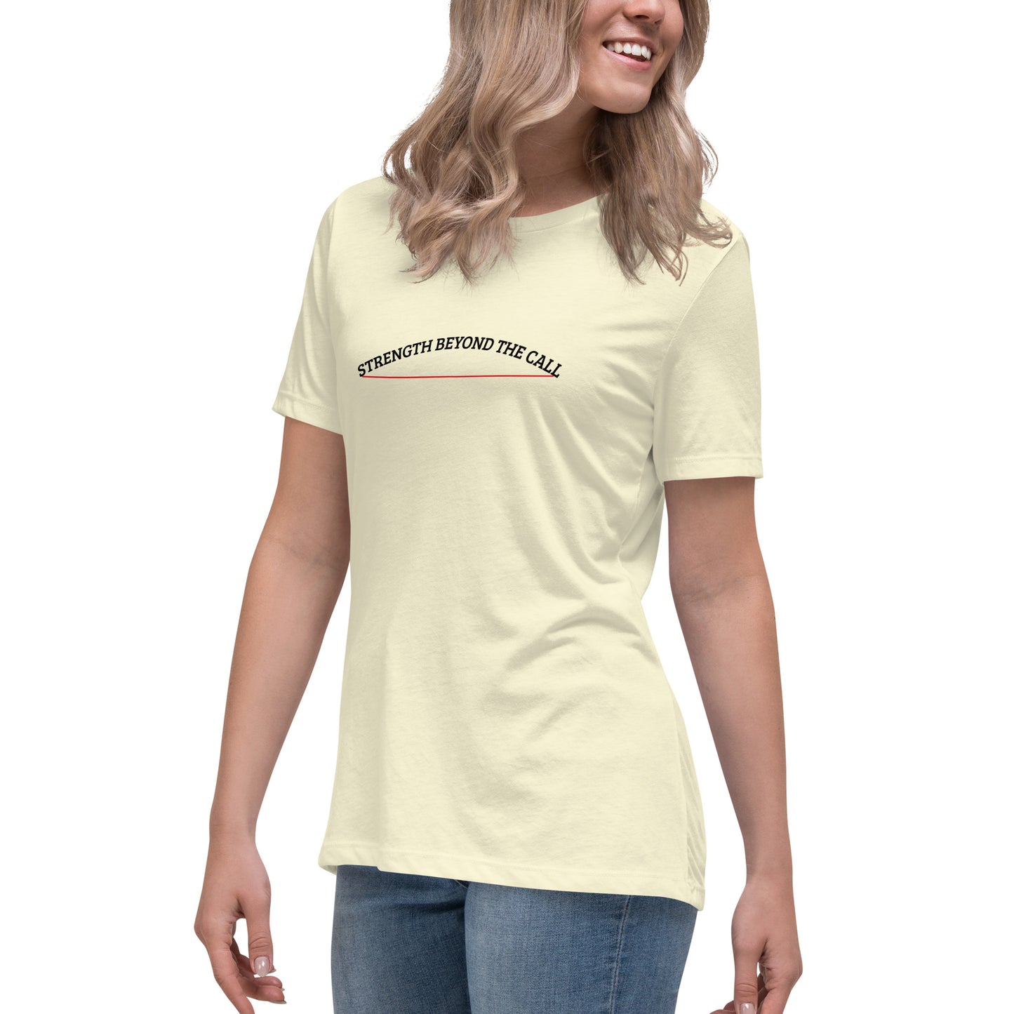 Strength Beyond The Call Red Line Women’s T-Shirt – First Responder PTSD Awareness | Revival Unleashed-Revival Unleashed