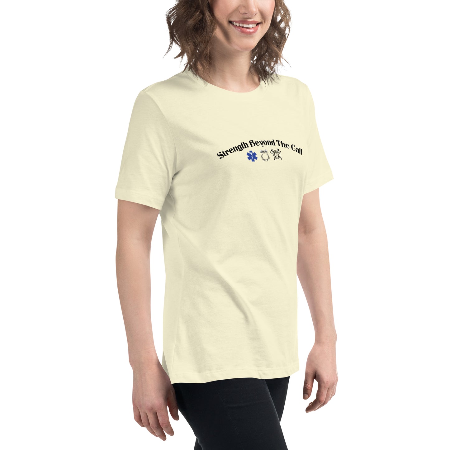Strength Beyond The Call Curved Logo Women’s T-Shirt – First Responder PTSD Awareness | Revival Unleashed-Revival Unleashed