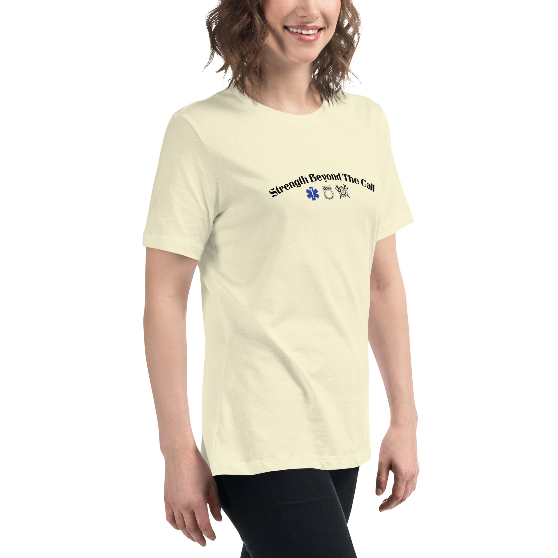 Strength Beyond The Call Curved Logo Women’s T-Shirt – First Responder PTSD Awareness | Revival Unleashed-Revival Unleashed
