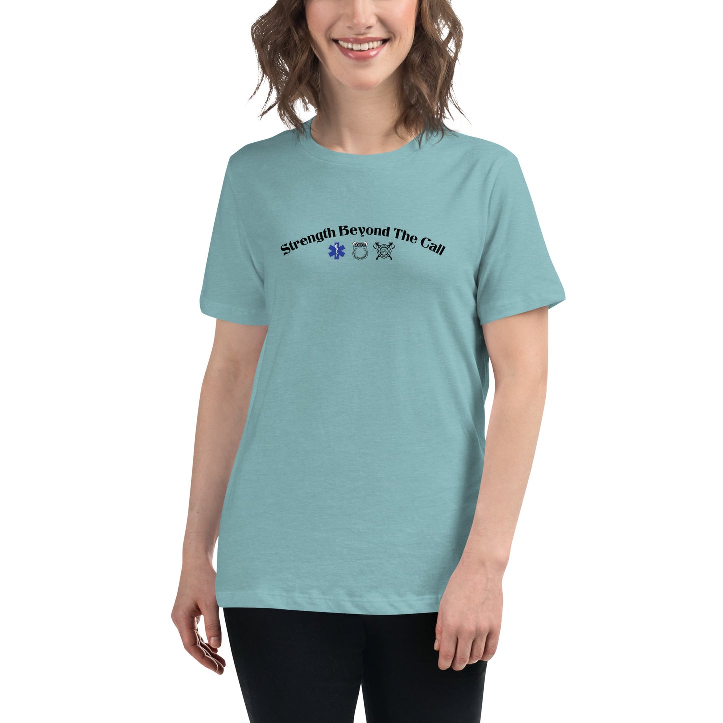 Strength Beyond The Call Curved Logo Women’s T-Shirt – First Responder PTSD Awareness | Revival Unleashed-Revival Unleashed