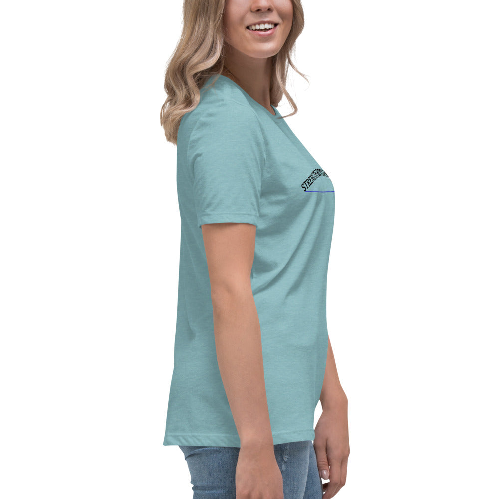 Strength Beyond The Call Blue Line Curved Logo Women’s T-Shirt – Law Enforcement PTSD Awareness | Revival Unleashed-Revival Unleashed