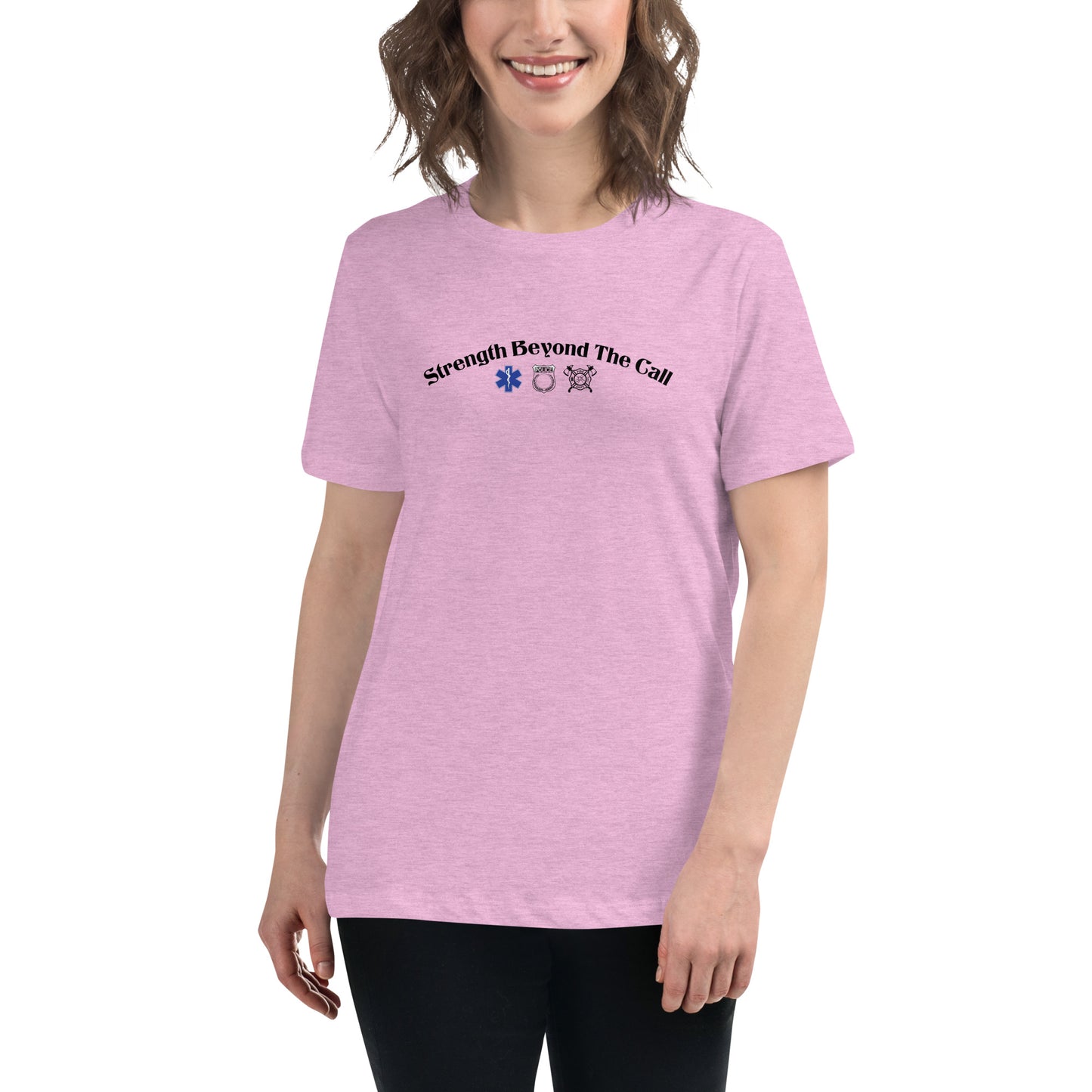 Strength Beyond The Call Curved Logo Women’s T-Shirt – First Responder PTSD Awareness | Revival Unleashed-Revival Unleashed
