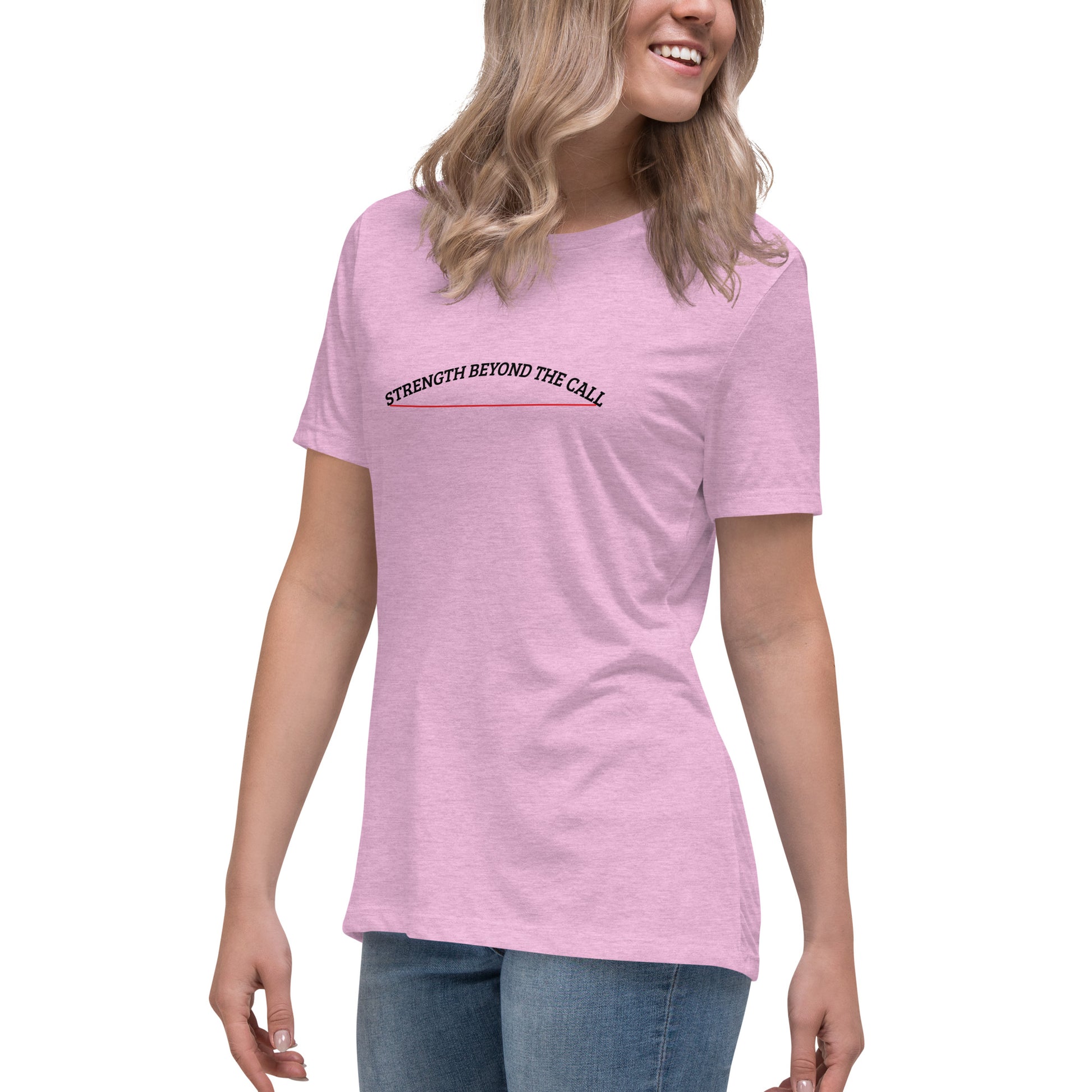 Strength Beyond The Call Red Line Women’s T-Shirt – First Responder PTSD Awareness | Revival Unleashed-Revival Unleashed