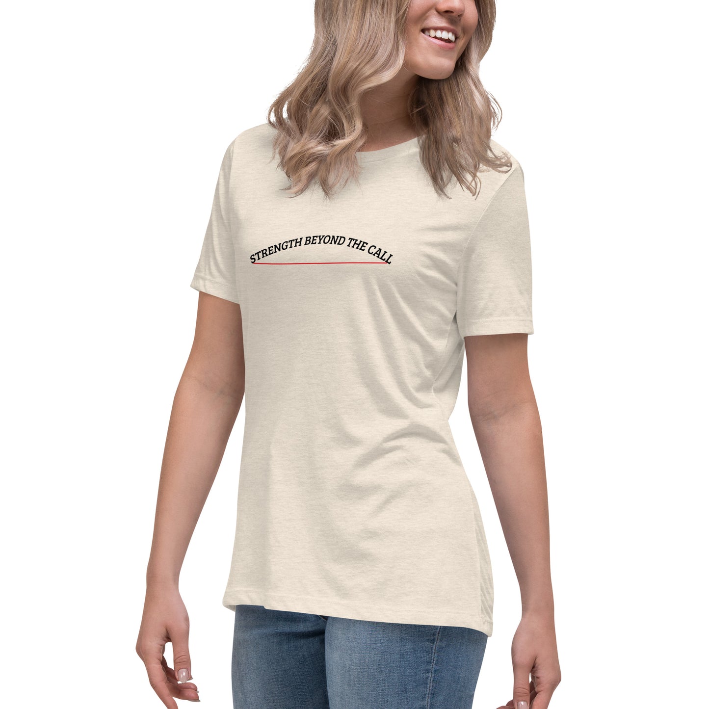 Strength Beyond The Call Red Line Women’s T-Shirt – First Responder PTSD Awareness | Revival Unleashed-Revival Unleashed