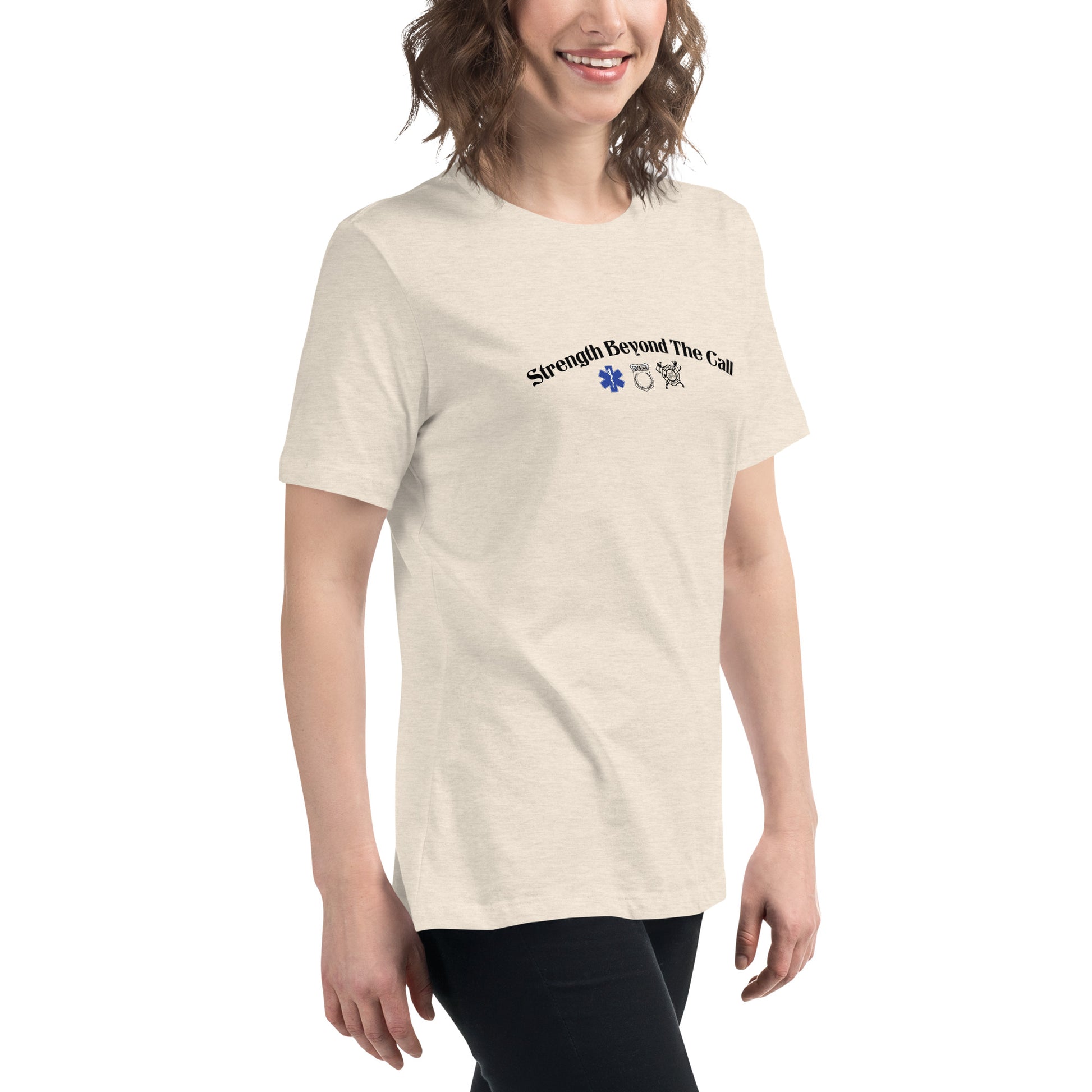 Strength Beyond The Call Curved Logo Women’s T-Shirt – First Responder PTSD Awareness | Revival Unleashed-Revival Unleashed