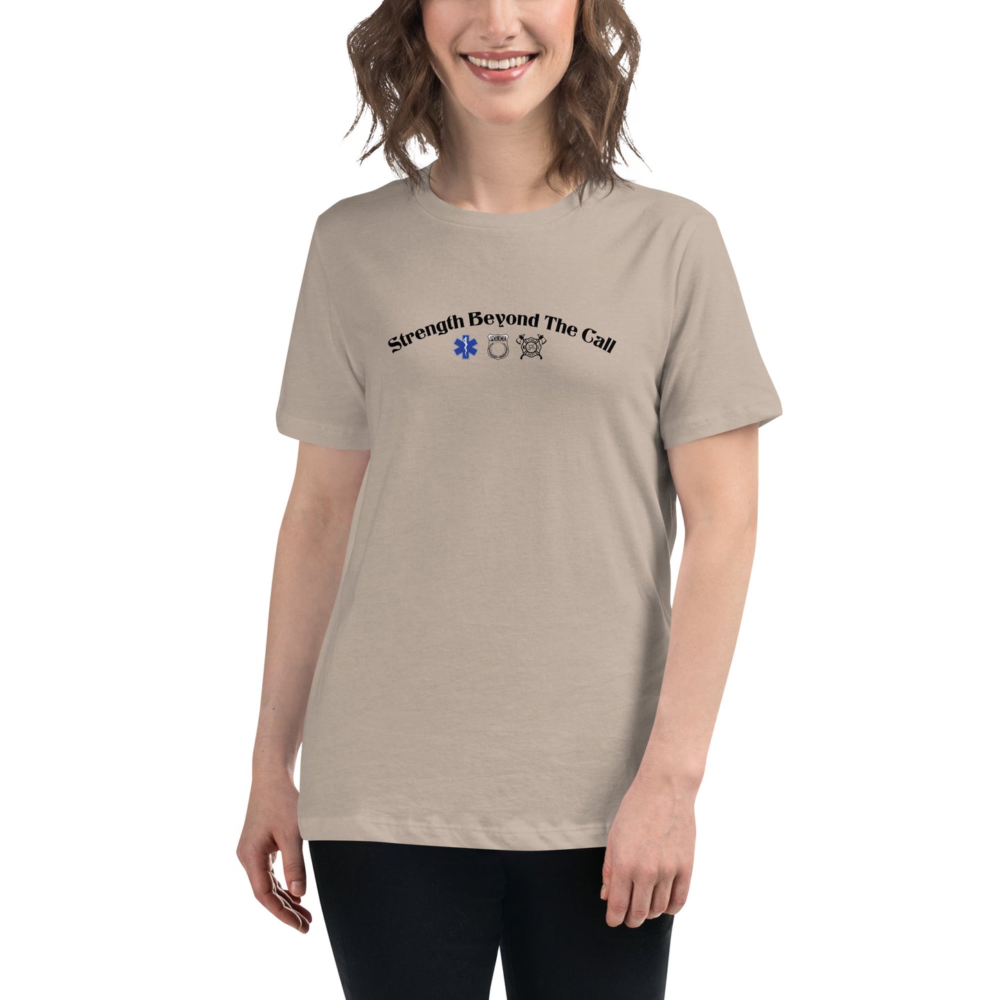 Strength Beyond The Call Curved Logo Women’s T-Shirt – First Responder PTSD Awareness | Revival Unleashed-Revival Unleashed