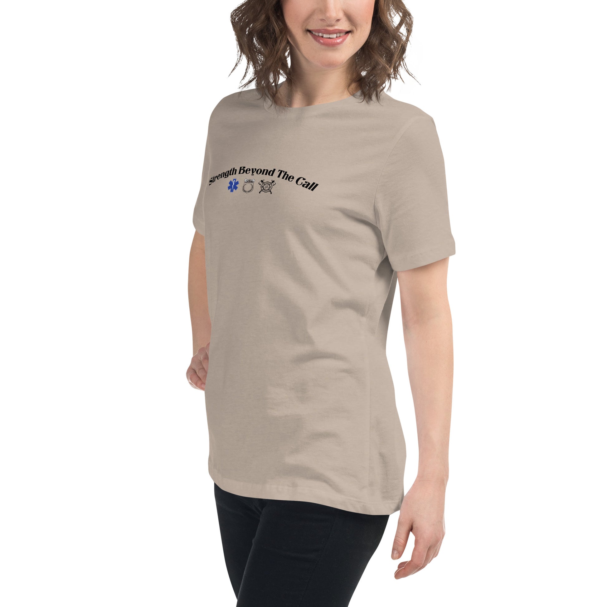 Strength Beyond The Call Curved Logo Women’s T-Shirt – First Responder PTSD Awareness | Revival Unleashed-Revival Unleashed