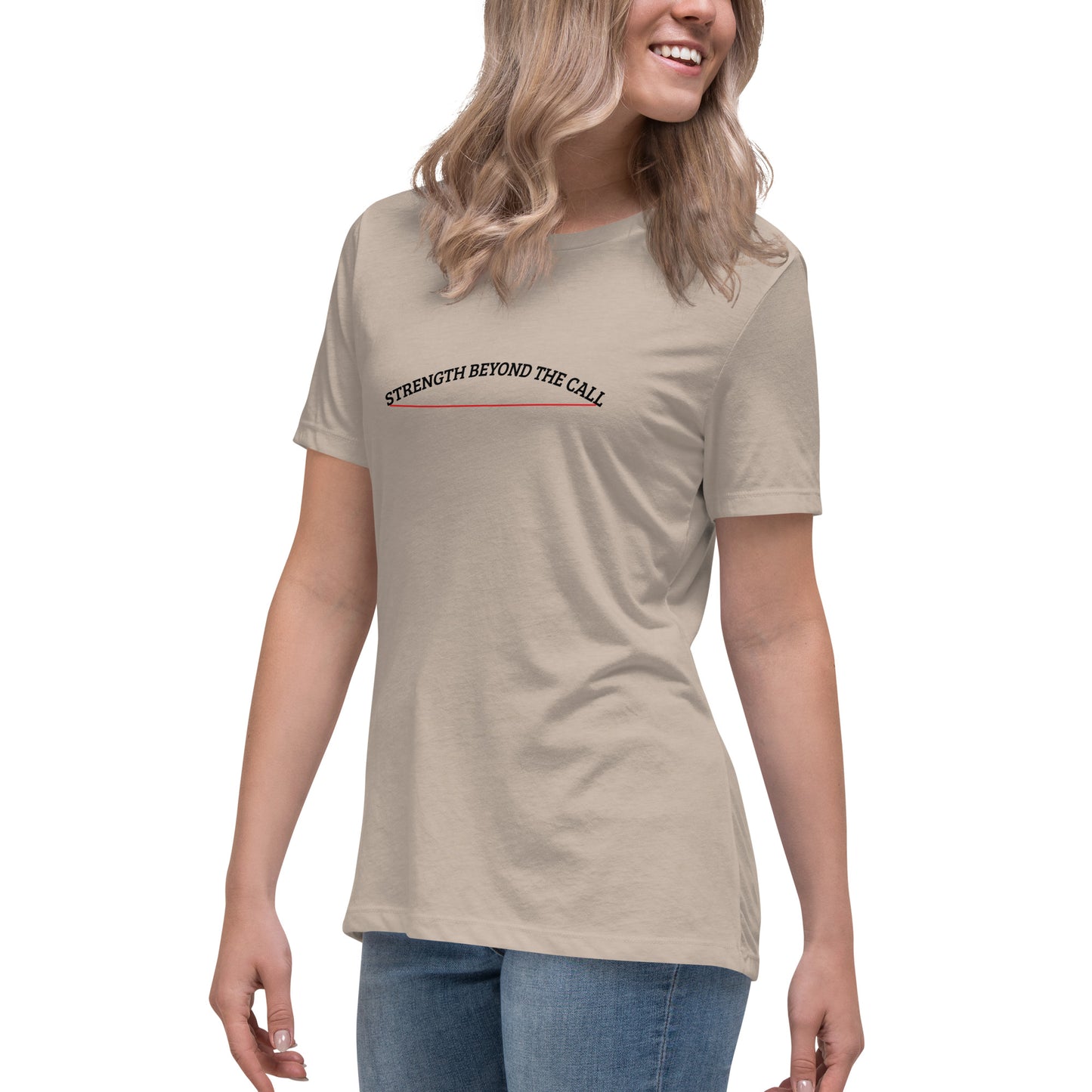 Strength Beyond The Call Red Line Women’s T-Shirt – First Responder PTSD Awareness | Revival Unleashed-Revival Unleashed
