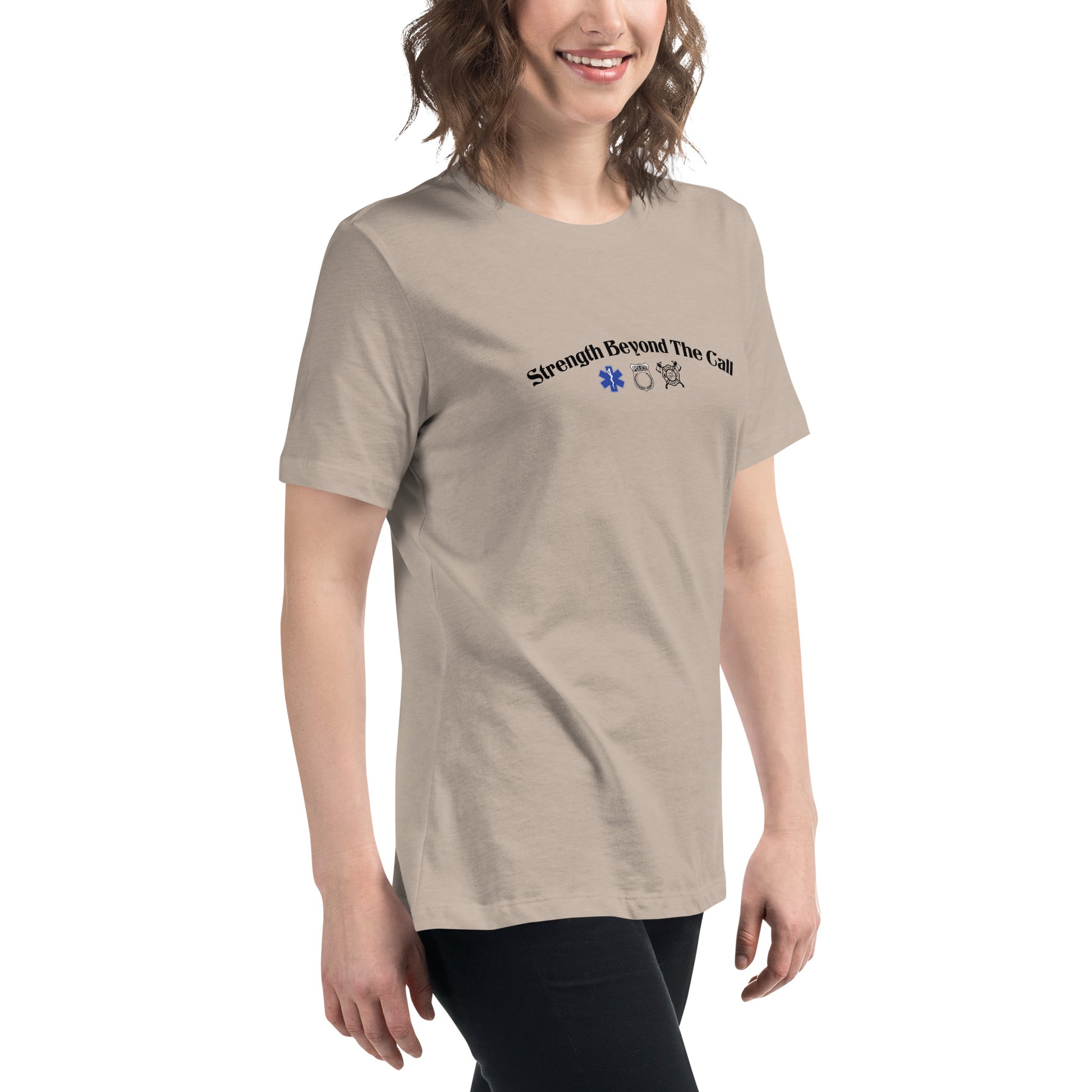 Strength Beyond The Call Curved Logo Women’s T-Shirt – First Responder PTSD Awareness | Revival Unleashed-Revival Unleashed