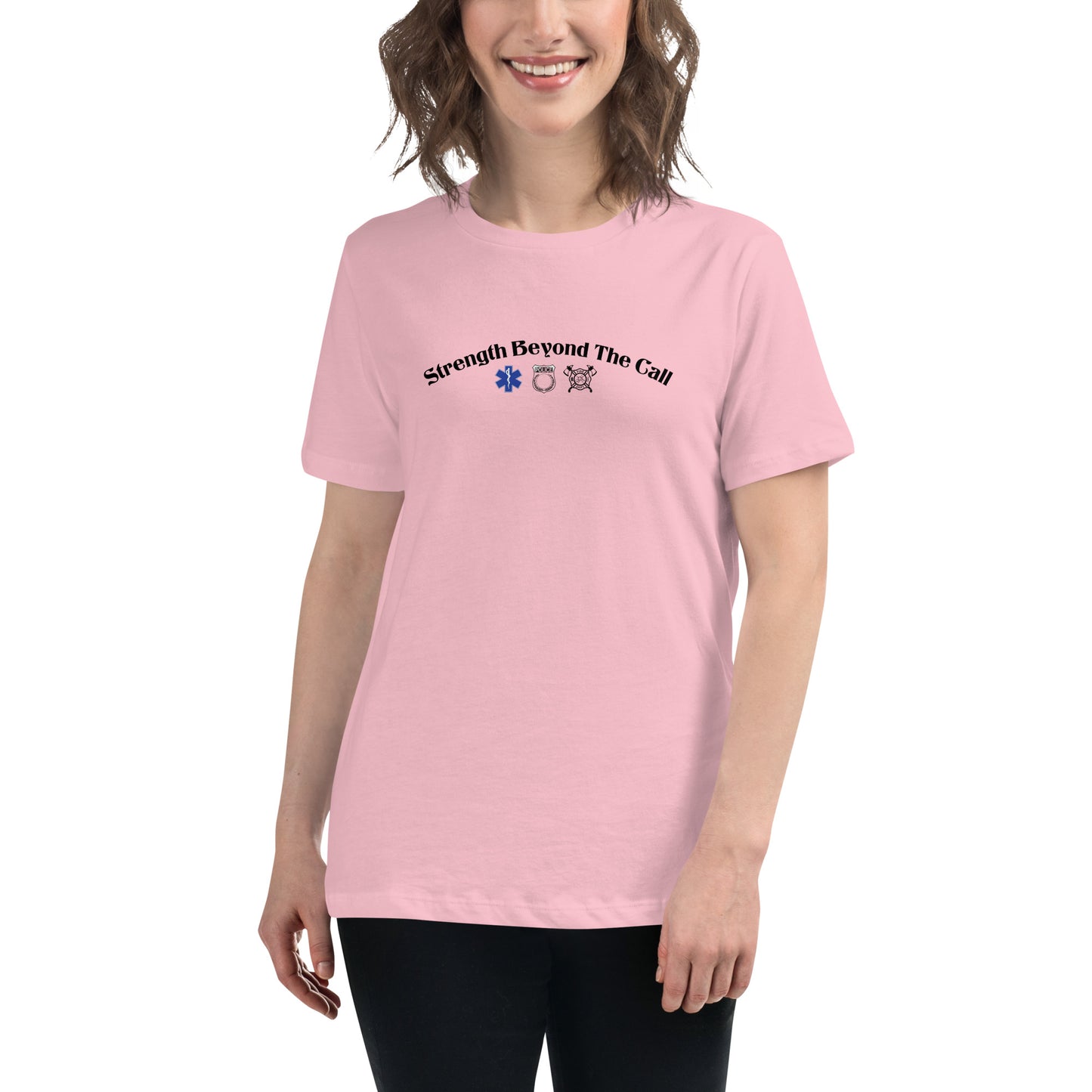 Strength Beyond The Call Curved Logo Women’s T-Shirt – First Responder PTSD Awareness | Revival Unleashed-Revival Unleashed