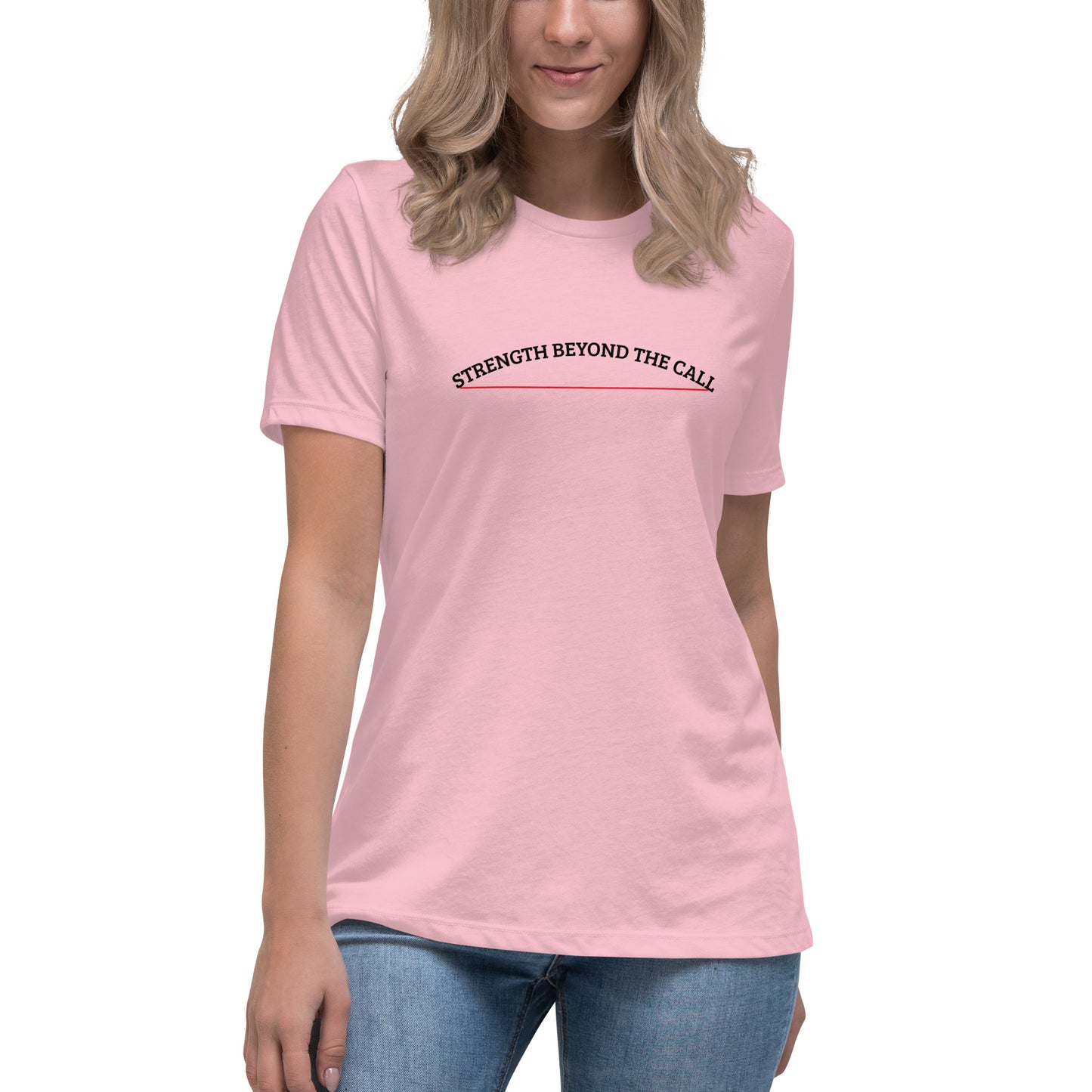 Strength Beyond The Call Red Line Women’s T-Shirt – First Responder PTSD Awareness | Revival Unleashed-Revival Unleashed