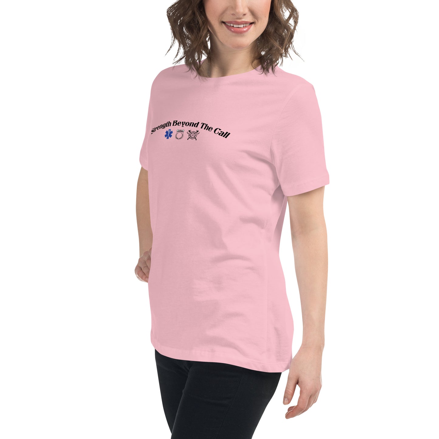 Strength Beyond The Call Curved Logo Women’s T-Shirt – First Responder PTSD Awareness | Revival Unleashed-Revival Unleashed