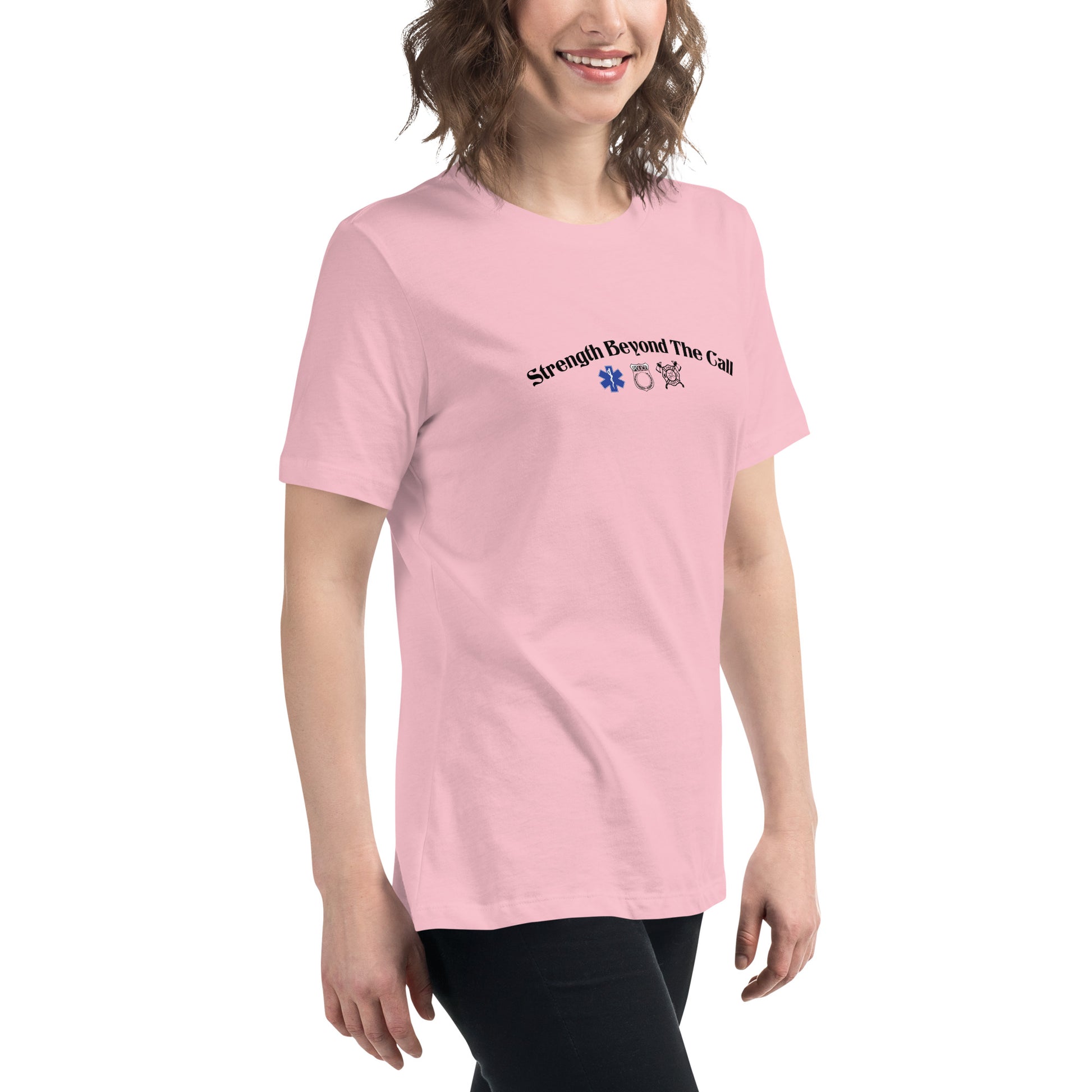 Strength Beyond The Call Curved Logo Women’s T-Shirt – First Responder PTSD Awareness | Revival Unleashed-Revival Unleashed