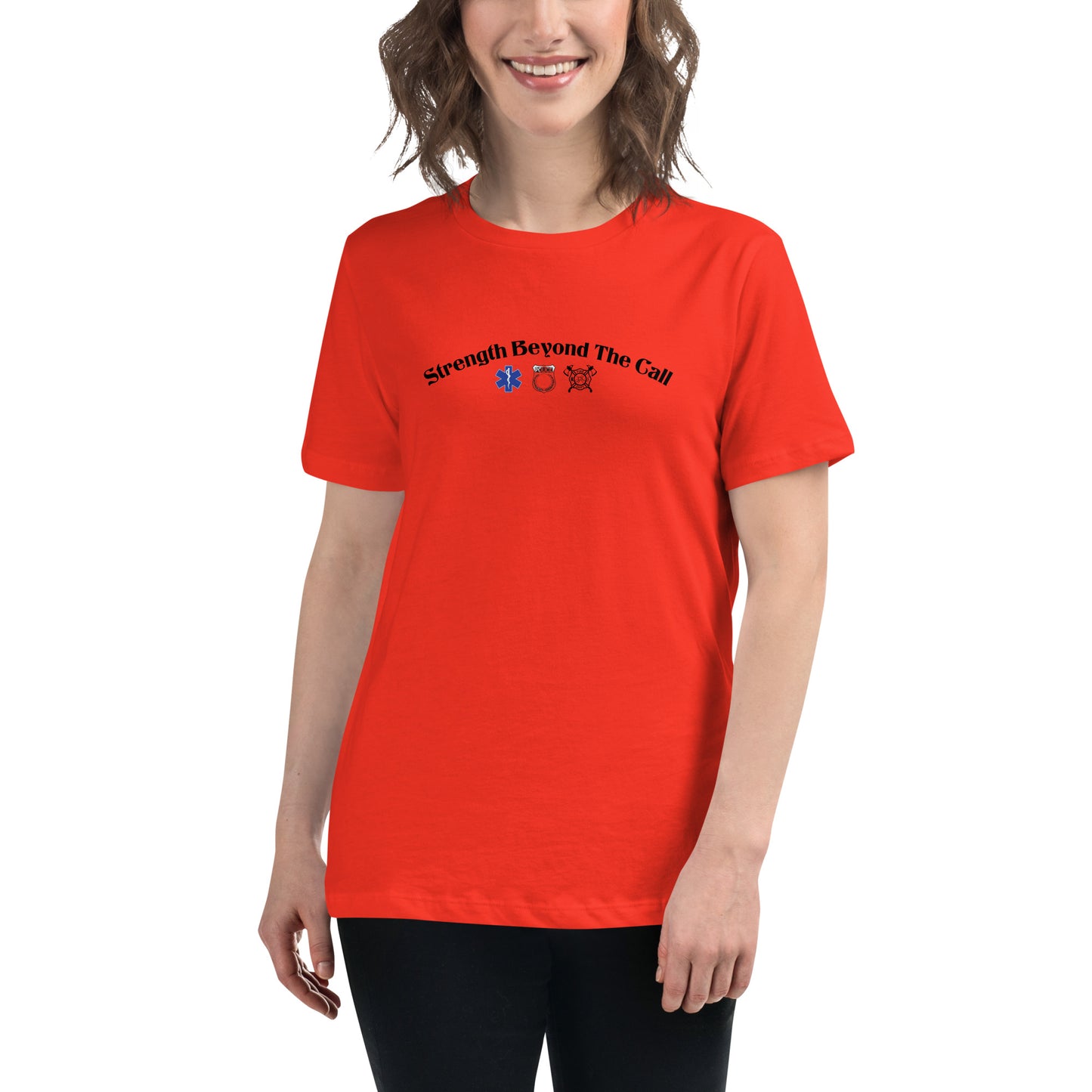 Strength Beyond The Call Curved Logo Women’s T-Shirt – First Responder PTSD Awareness | Revival Unleashed-Revival Unleashed