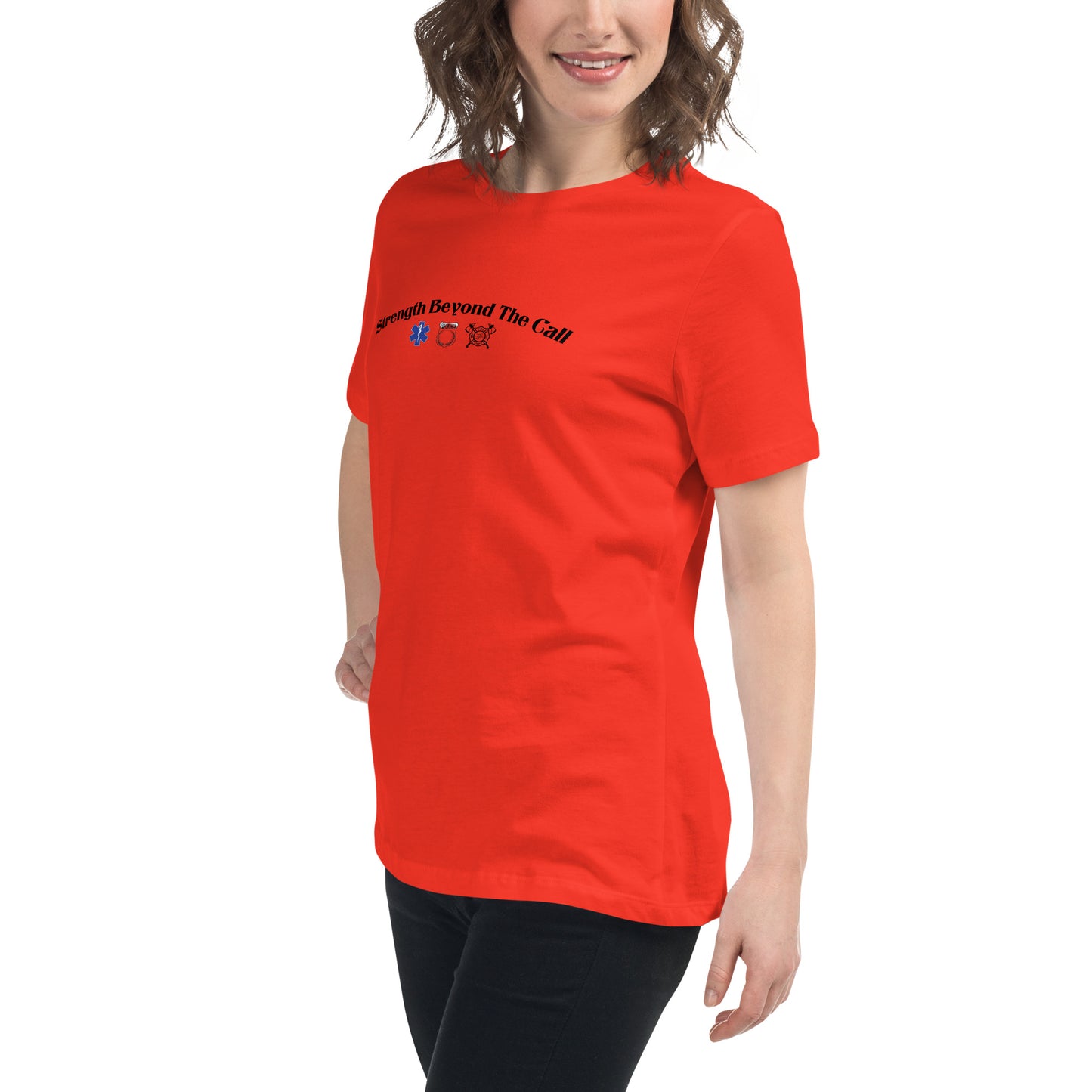 Strength Beyond The Call Curved Logo Women’s T-Shirt – First Responder PTSD Awareness | Revival Unleashed-Revival Unleashed