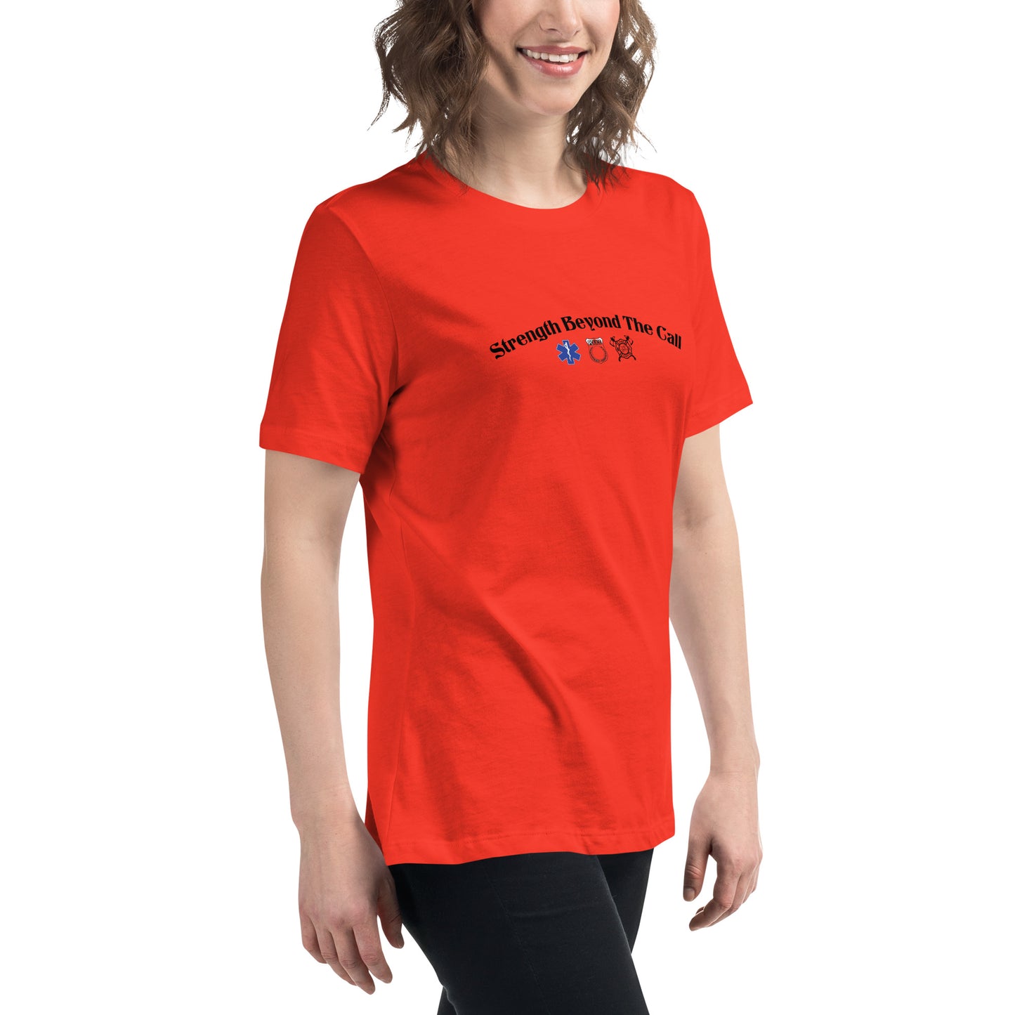 Strength Beyond The Call Curved Logo Women’s T-Shirt – First Responder PTSD Awareness | Revival Unleashed-Revival Unleashed