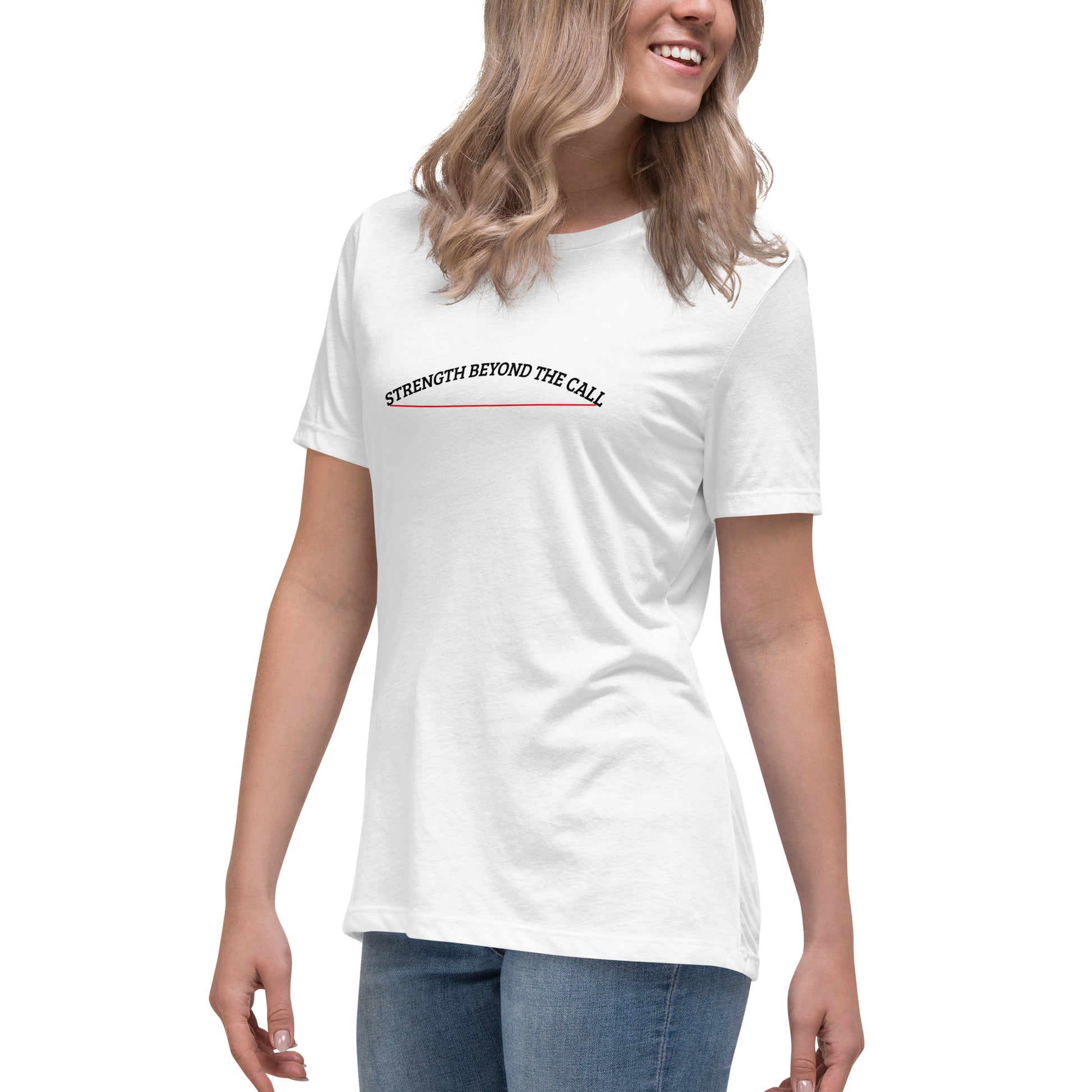 Strength Beyond The Call Red Line Women’s T-Shirt – First Responder PTSD Awareness | Revival Unleashed-Revival Unleashed